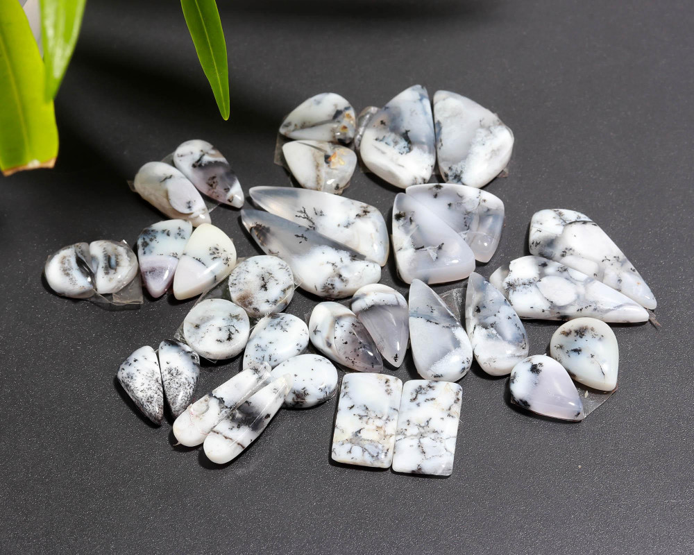 Image of 16 Pair 114 Cts  Natural Dendrite Agate Pair Cabochon Lot Loose Gemstones Jewelry Making 24x8 8x6mm #20025