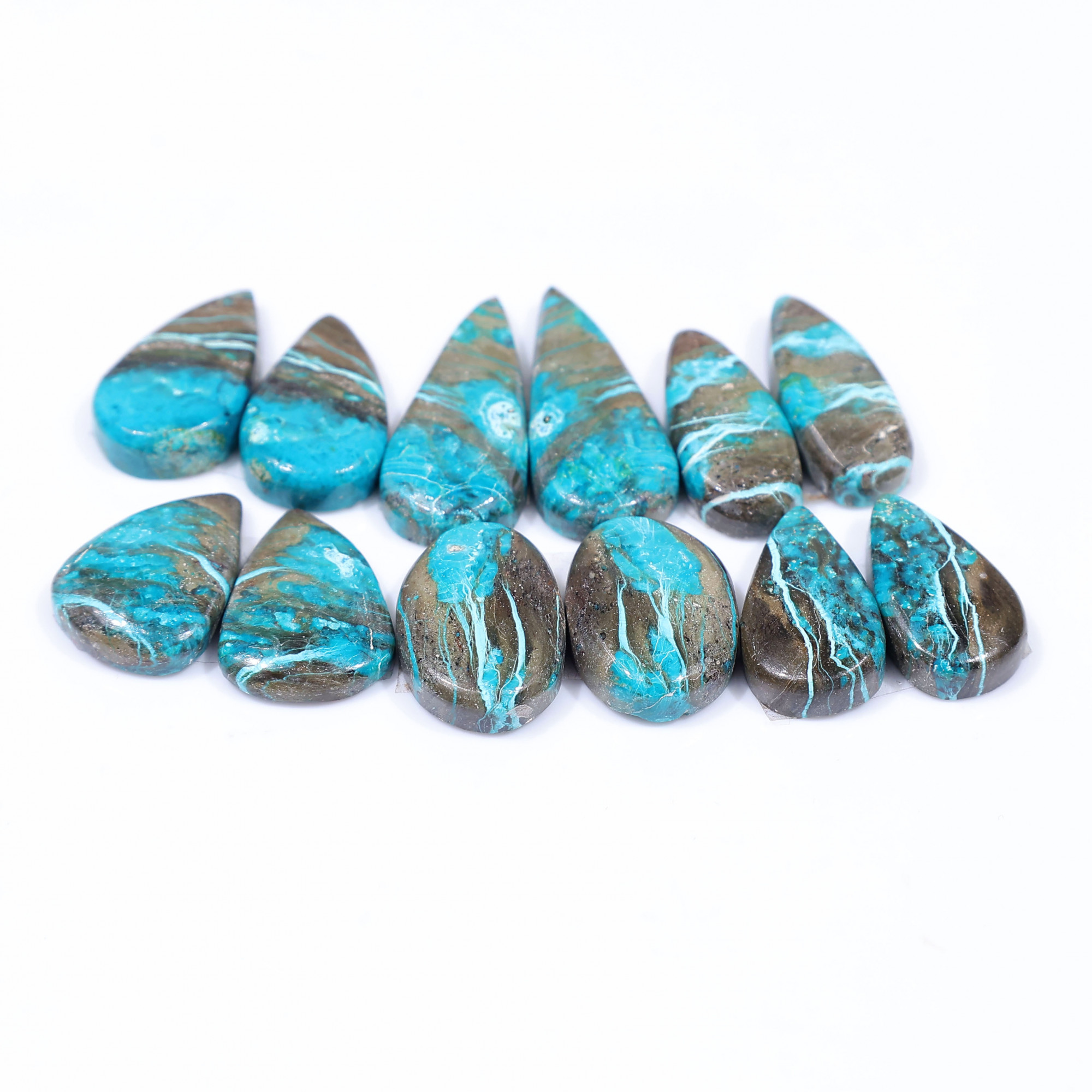 6 Pair 96 Cts Natural chrysocolla Cabochon Gemstone Pairs Lot for Earrings Jewelry Making 25x10 17x12mm 20125