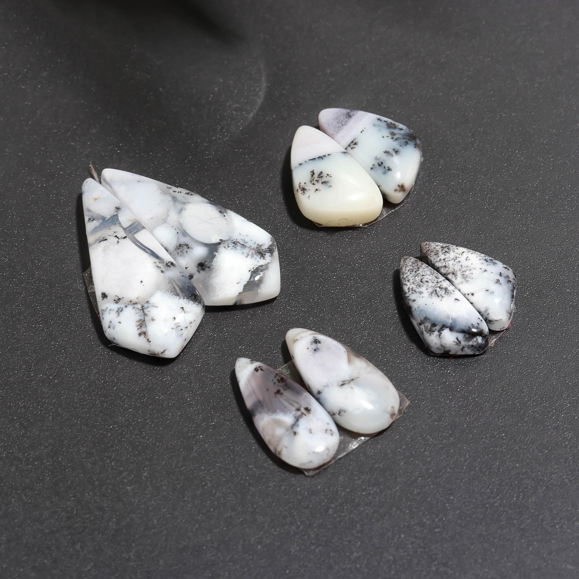 16 Pair 114 Cts Natural Dendrite Agate Pair Cabochon Lot Loose Gemstones Jewelry Making 24x8 8x6mm 20025