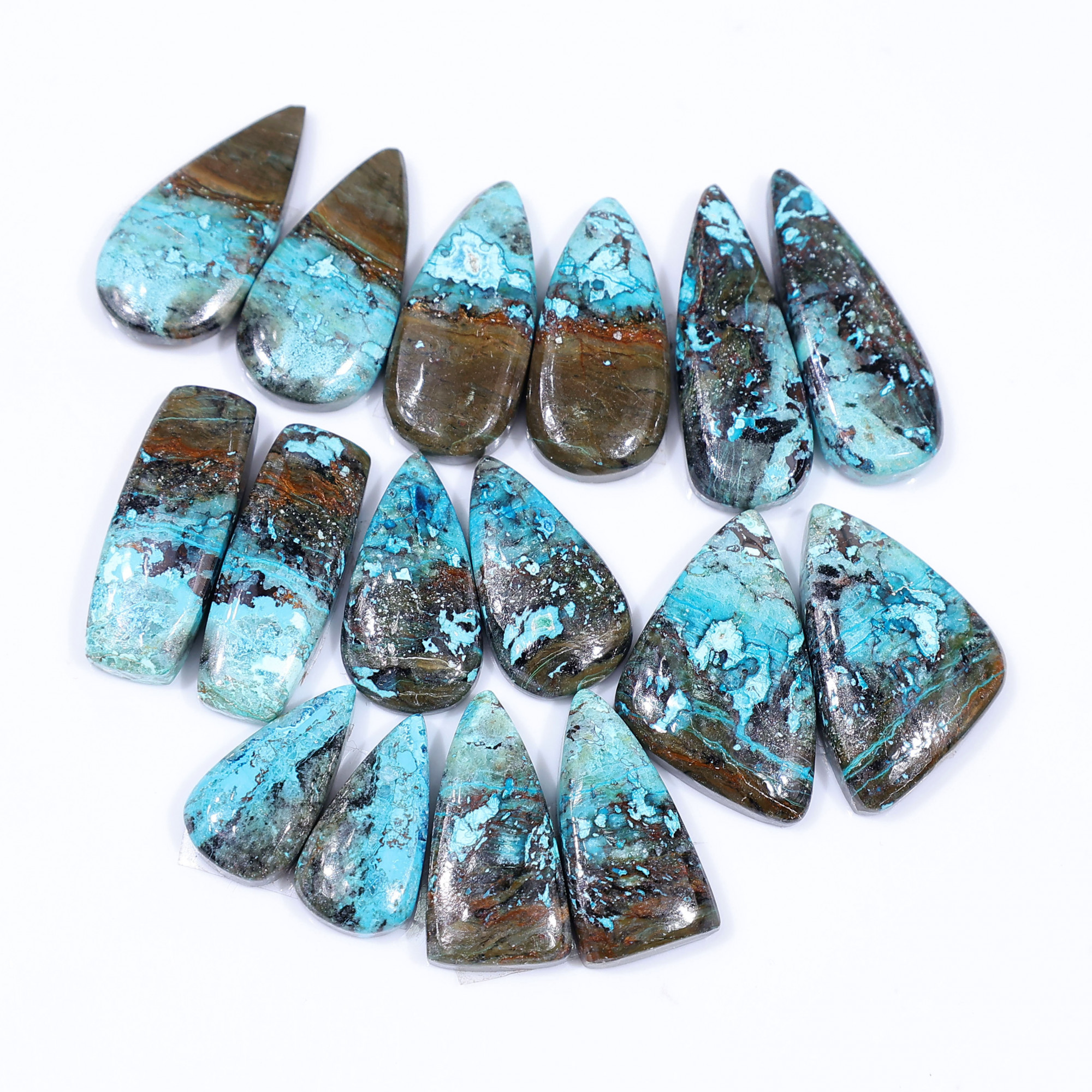 8 Pair 153 Cts  Natural chrysocolla Cabochon Gemstone Pairs Lot for Earrings Jewelry Making 27x10 17x9mm 20126