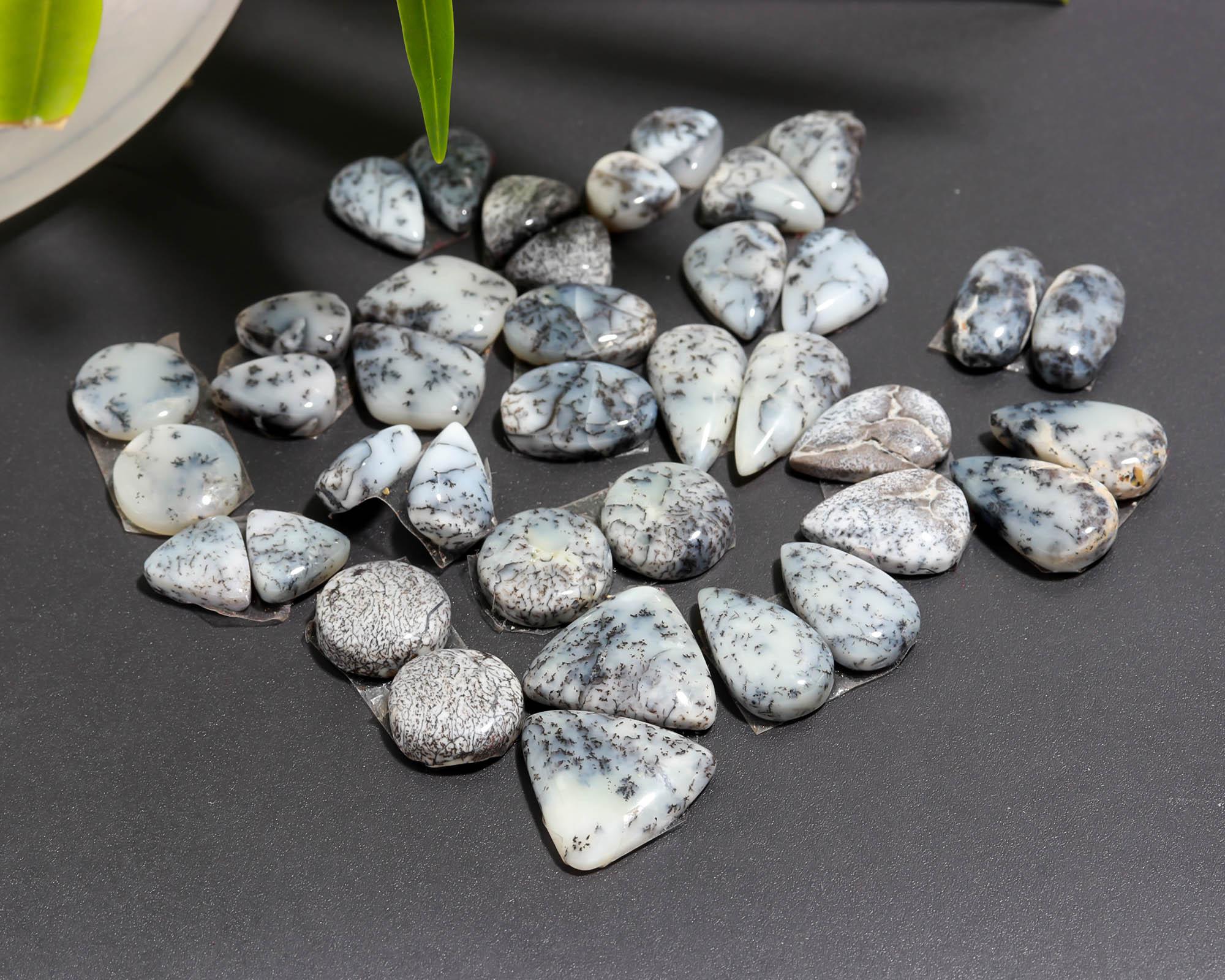 19 Pair 115 Cts  Natural Dendrite Agate Pair Cabochon Lot Loose Gemstones Jewelry Making 16x14 8x8mm 20026