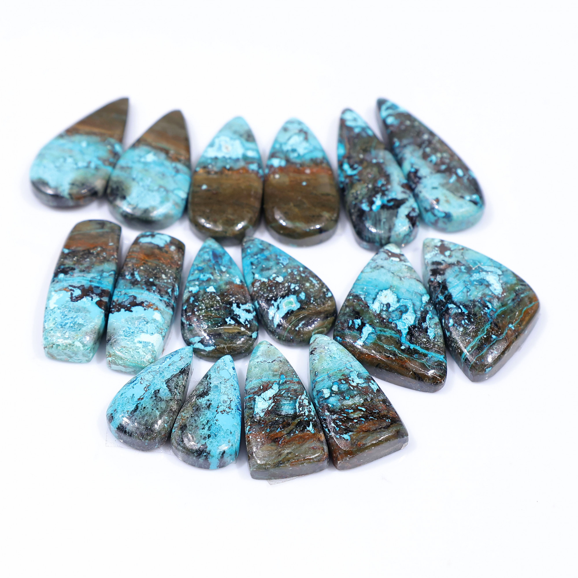 8 Pair 153 Cts  Natural chrysocolla Cabochon Gemstone Pairs Lot for Earrings Jewelry Making 27x10 17x9mm 20126