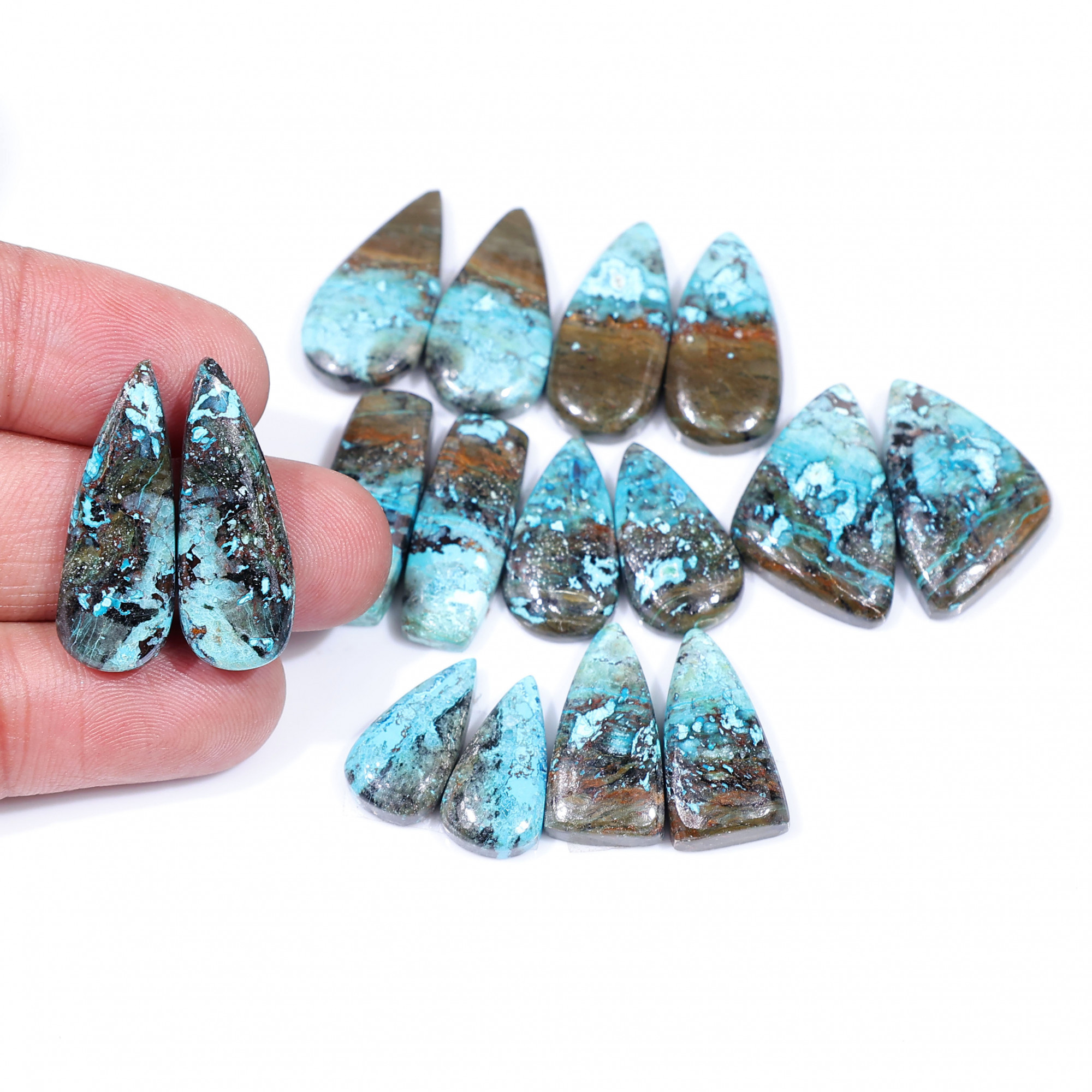 8 Pair 153 Cts  Natural chrysocolla Cabochon Gemstone Pairs Lot for Earrings Jewelry Making 27x10 17x9mm 20126