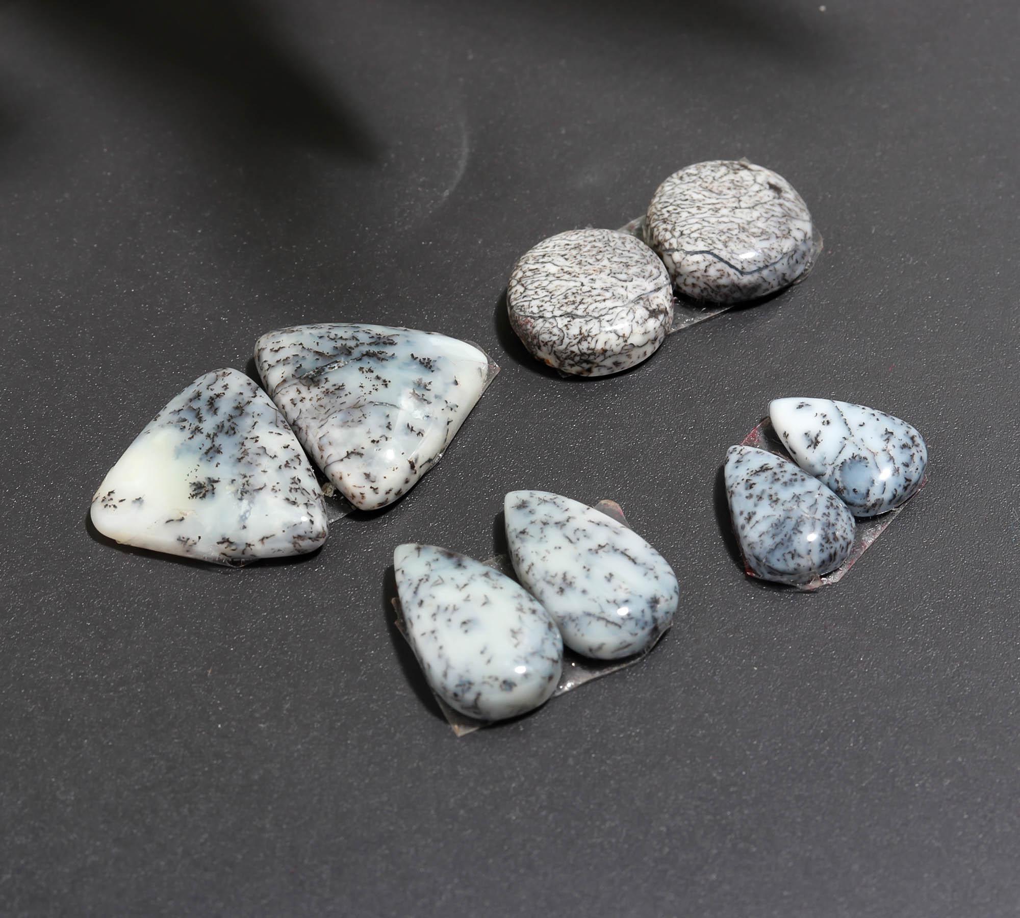 19 Pair 115 Cts  Natural Dendrite Agate Pair Cabochon Lot Loose Gemstones Jewelry Making 16x14 8x8mm 20026