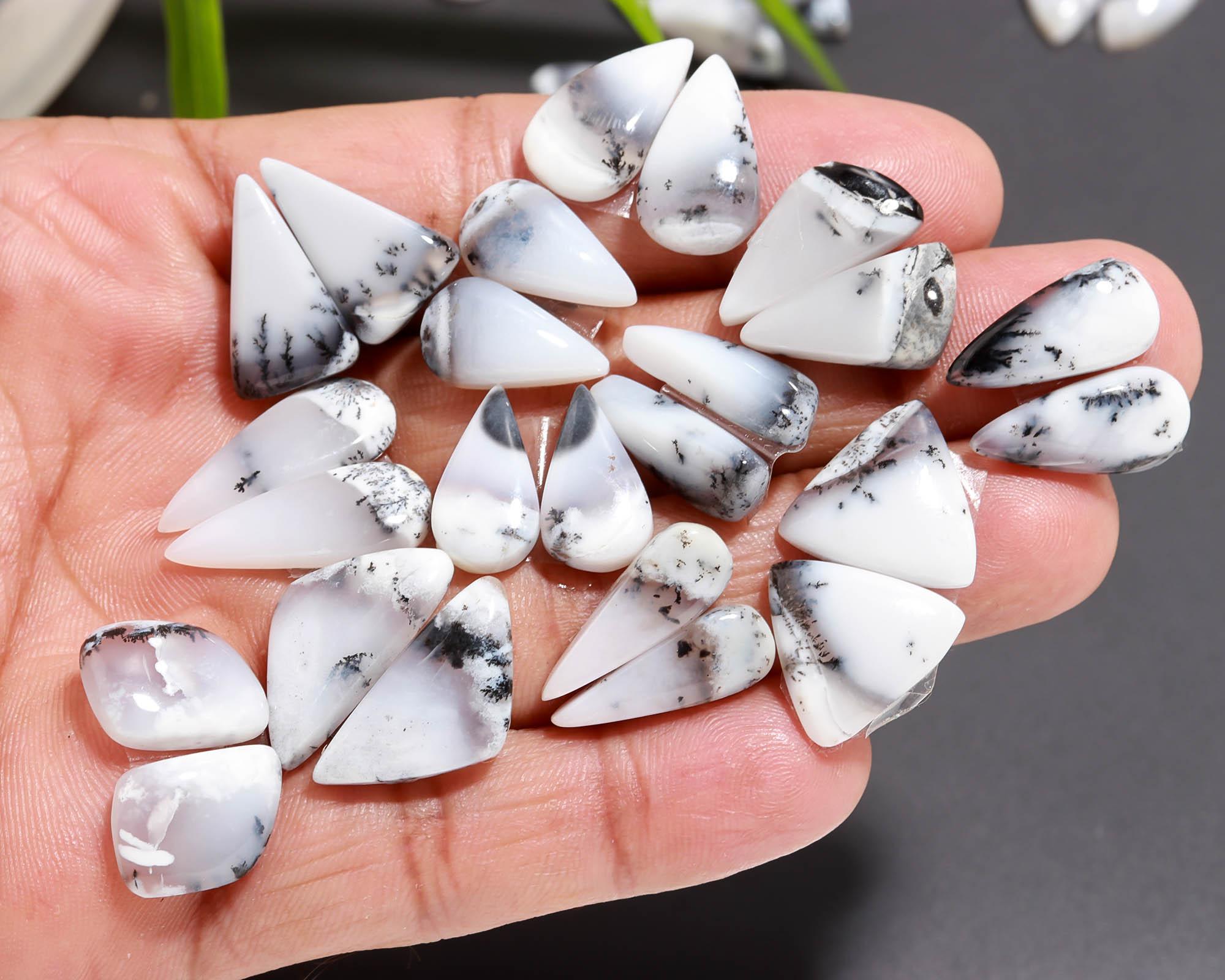 17 Pair 164 Cts Natural Dendrite Agate Pair Cabochon Lot Loose Gemstones Jewelry Making 22x9 13x8mm 20027