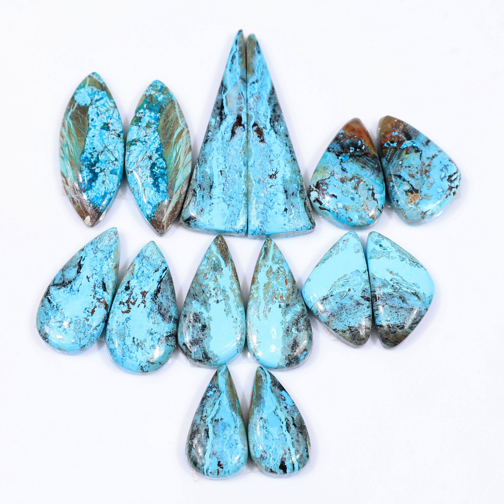Image of 7 Pair 103 Cts  Natural chrysocolla Cabochon Gemstone Pairs Lot for Earrings Jewelry Making 35x10 17x9mm #20127