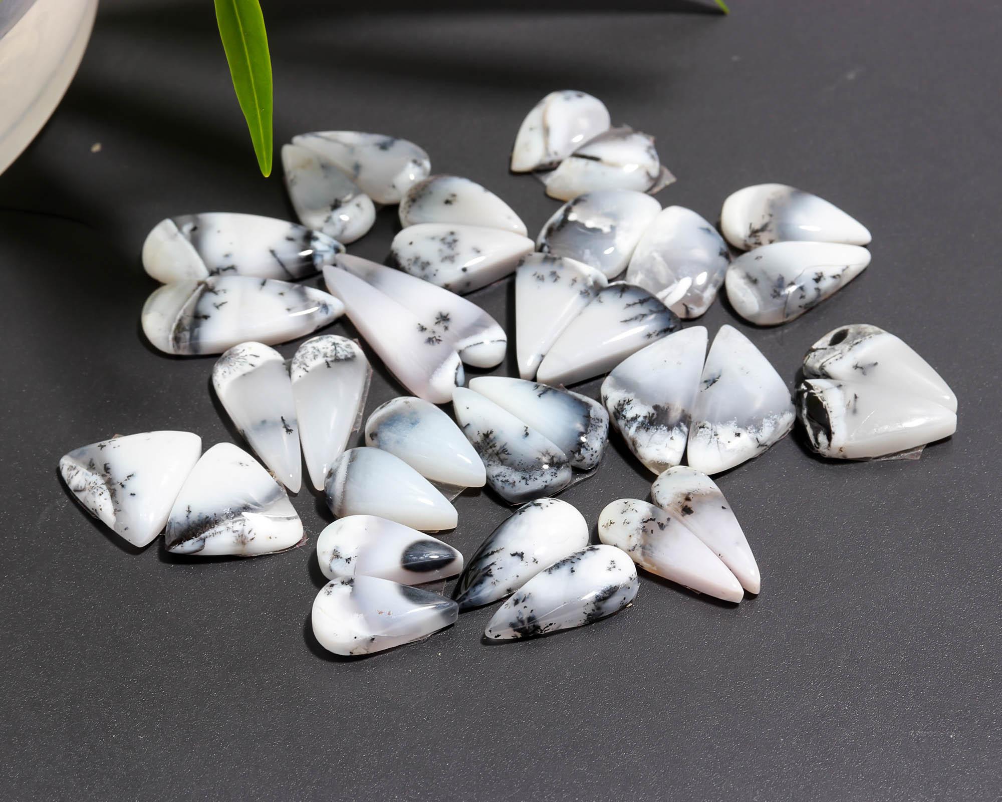 17 Pair 164 Cts Natural Dendrite Agate Pair Cabochon Lot Loose Gemstones Jewelry Making 22x9 13x8mm 20027
