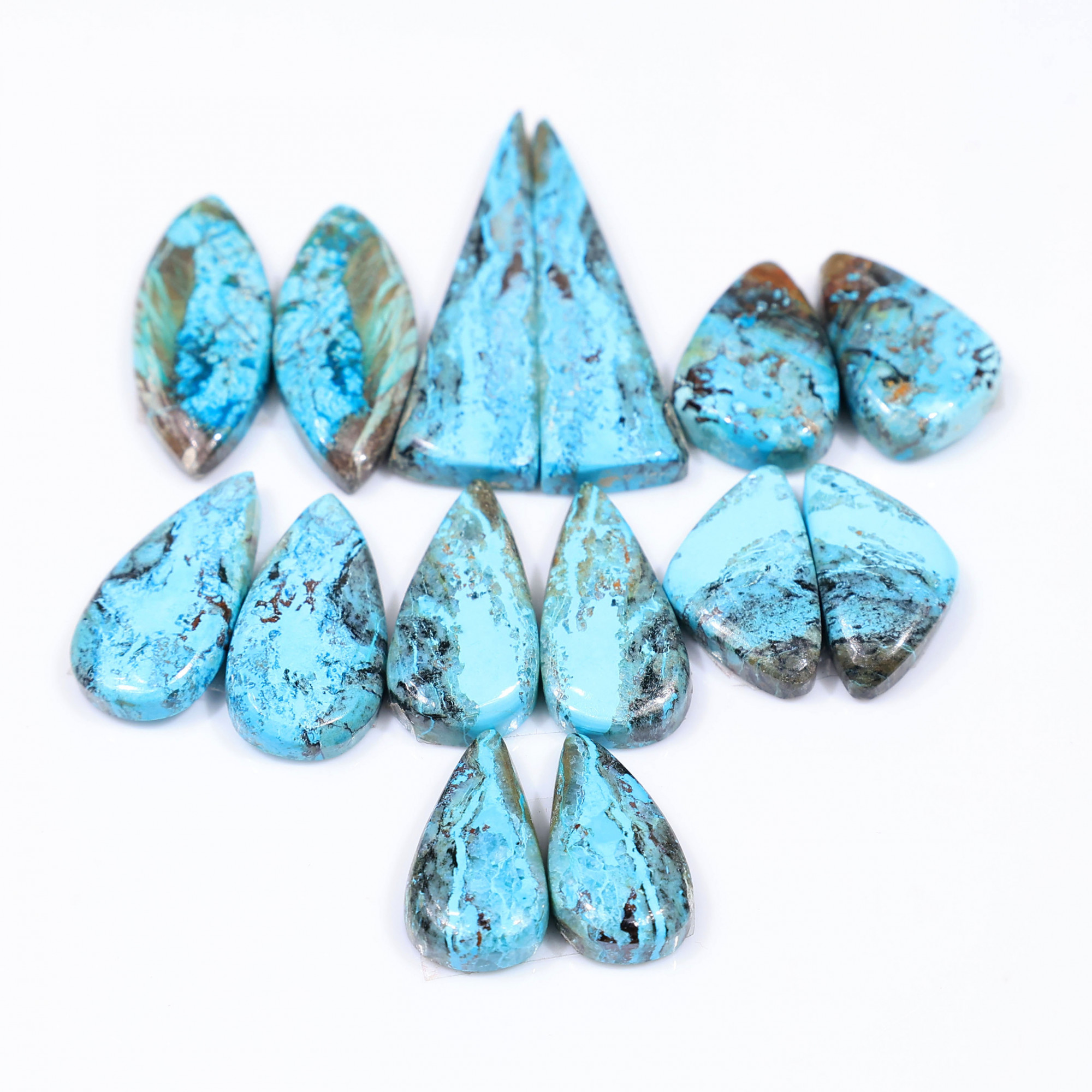 7 Pair 103 Cts  Natural chrysocolla Cabochon Gemstone Pairs Lot for Earrings Jewelry Making 35x10 17x9mm 20127