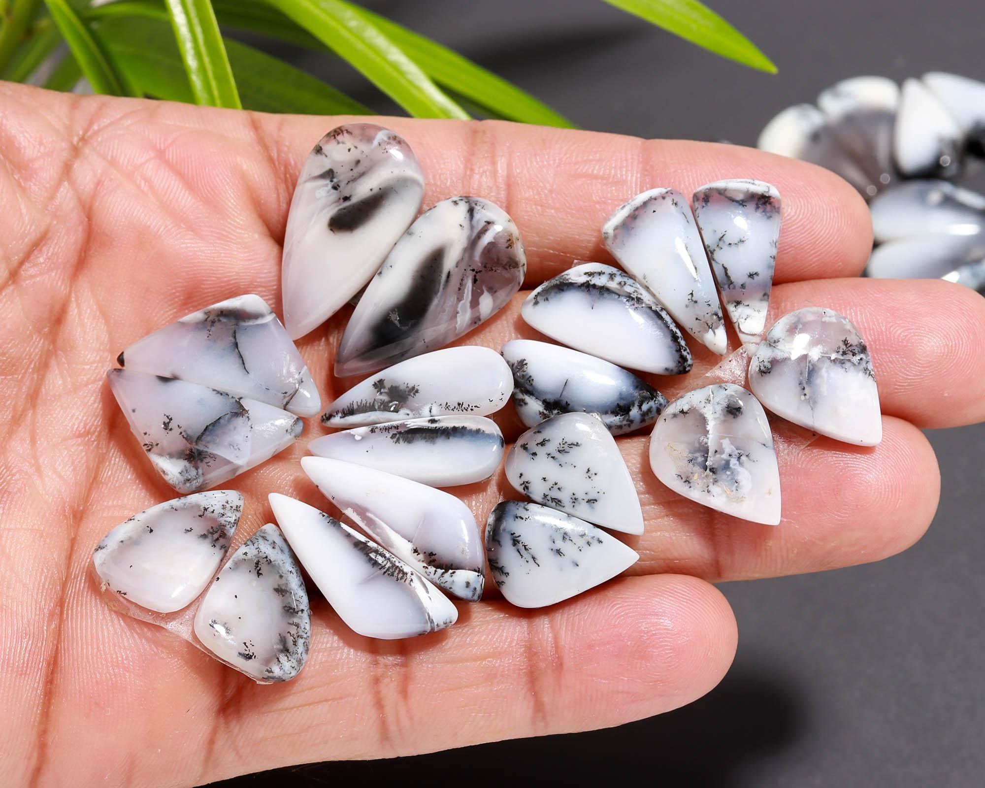 14 Pair 160 Cts  Natural Dendrite Agate Pair Cabochon Lot Loose Gemstones Jewelry Making 24x12 15x9mm 20028