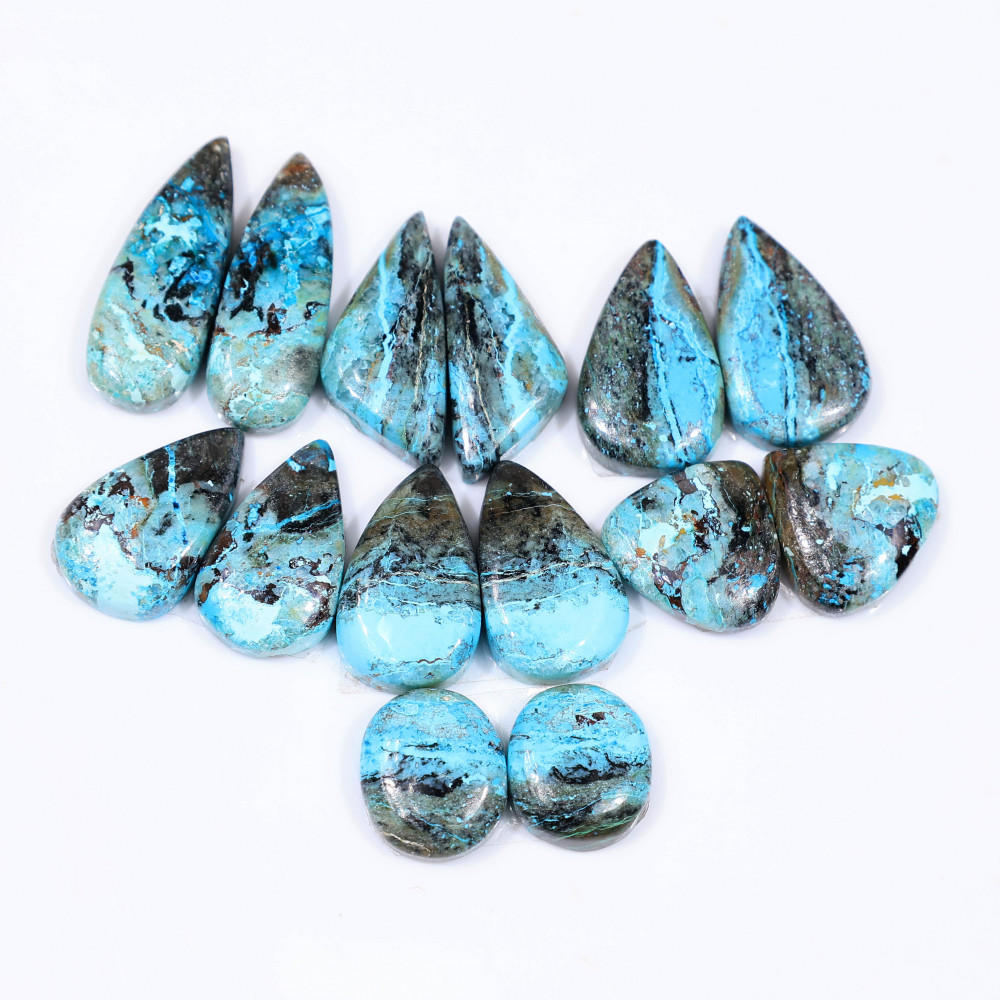 Image of 7 Pair 106 Cts  Natural chrysocolla Cabochon Gemstone Pairs Lot for Earrings Jewelry Making 24x8 13x10mm #20128