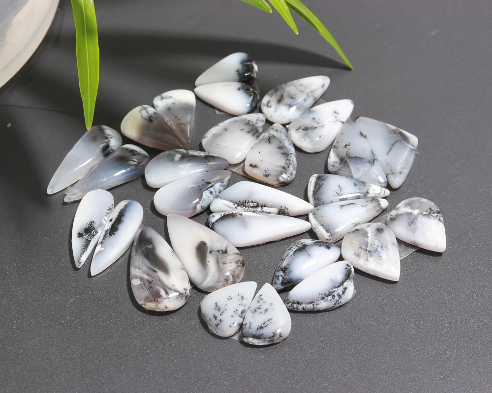 Image of 14 Pair 160 Cts  Natural Dendrite Agate Pair Cabochon Lot Loose Gemstones Jewelry Making 24x12 15x9mm #20028