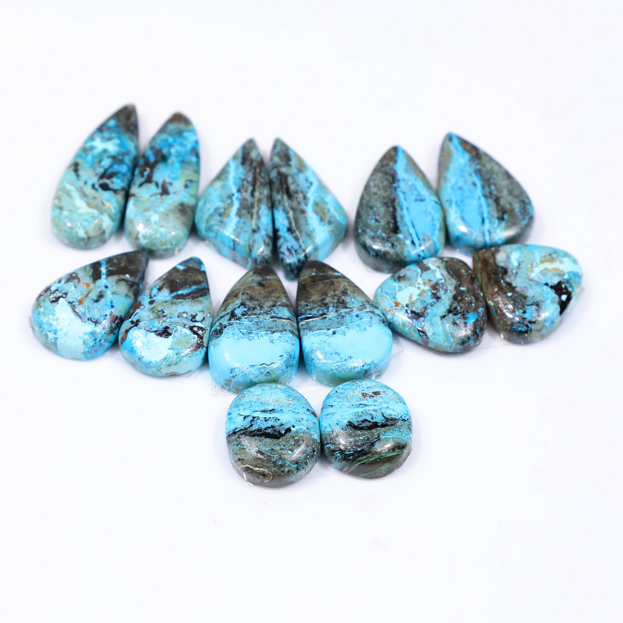 7 Pair 106 Cts Natural chrysocolla Cabochon Gemstone Pairs Lot for Earrings Jewelry Making 24x8 13x10mm 20128