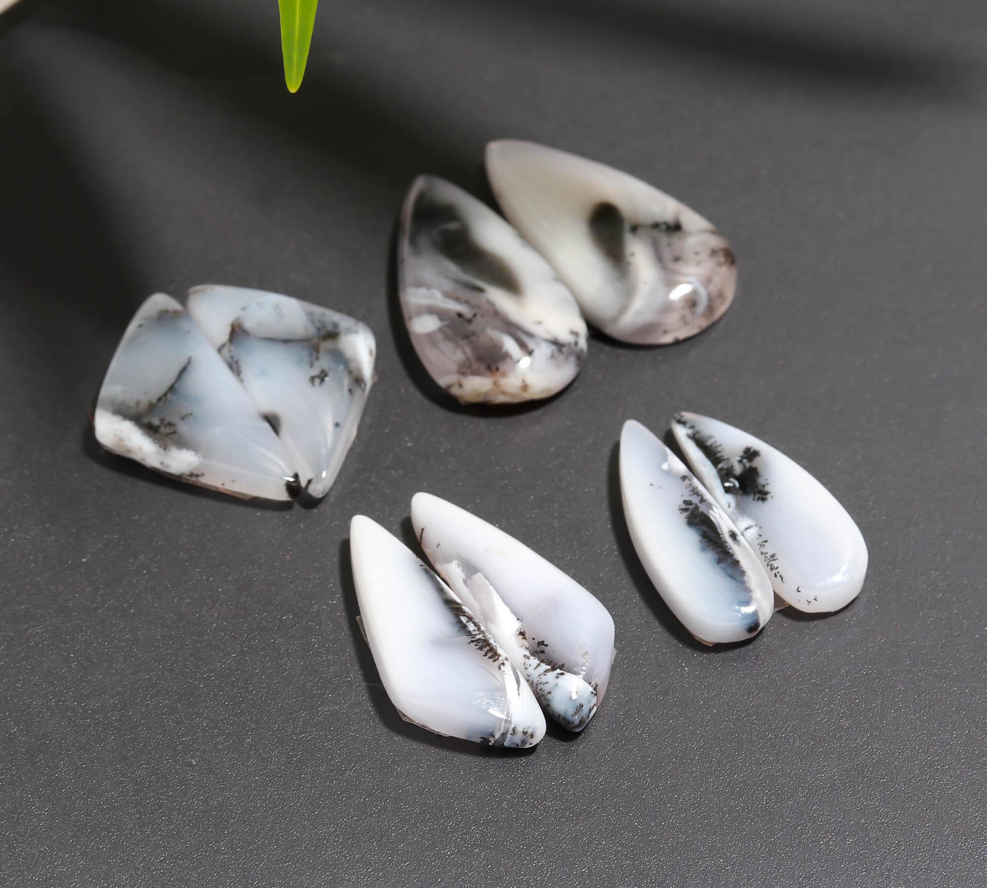 14 Pair 160 Cts Natural Dendrite Agate Pair Cabochon Lot Loose Gemstones Jewelry Making 24x12 15x9mm 20028