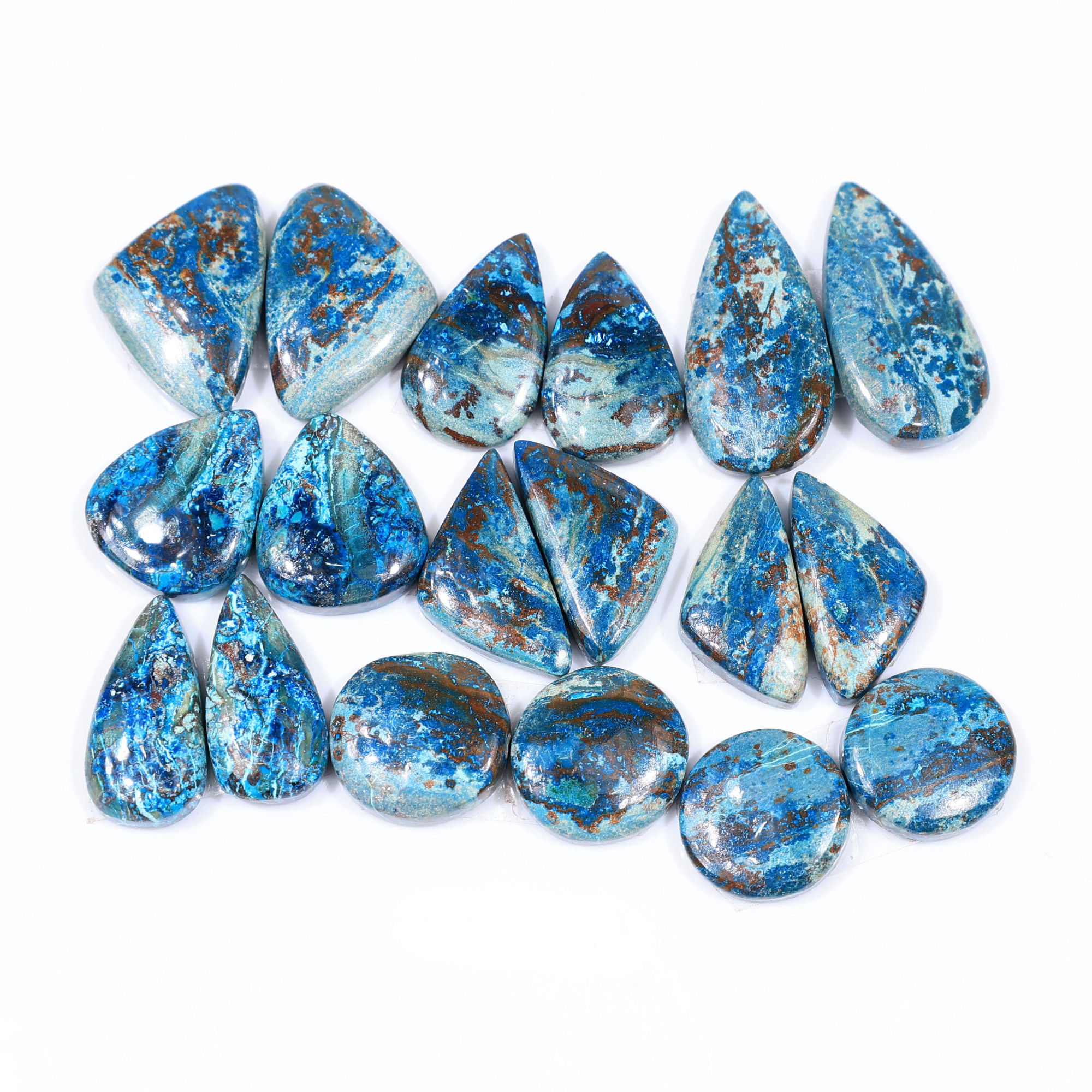 9 Pair 169 Cts  Natural chrysocolla Cabochon Gemstone Pairs Lot for Earrings Jewelry Making 25x12 14x14mm 20129