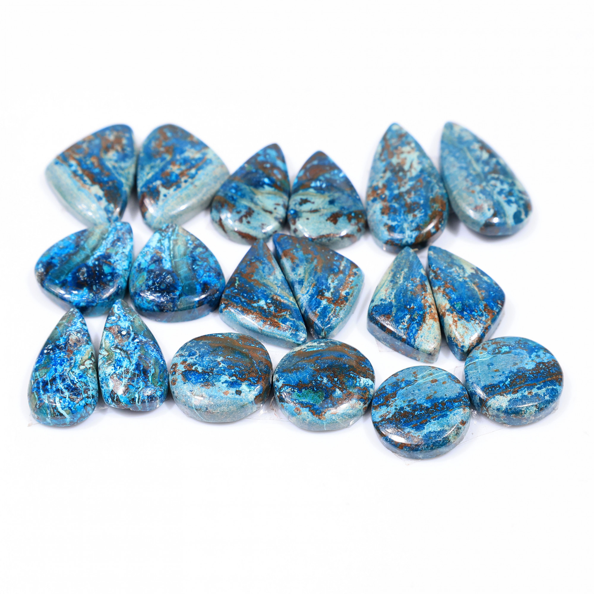 9 Pair 169 Cts  Natural chrysocolla Cabochon Gemstone Pairs Lot for Earrings Jewelry Making 25x12 14x14mm 20129