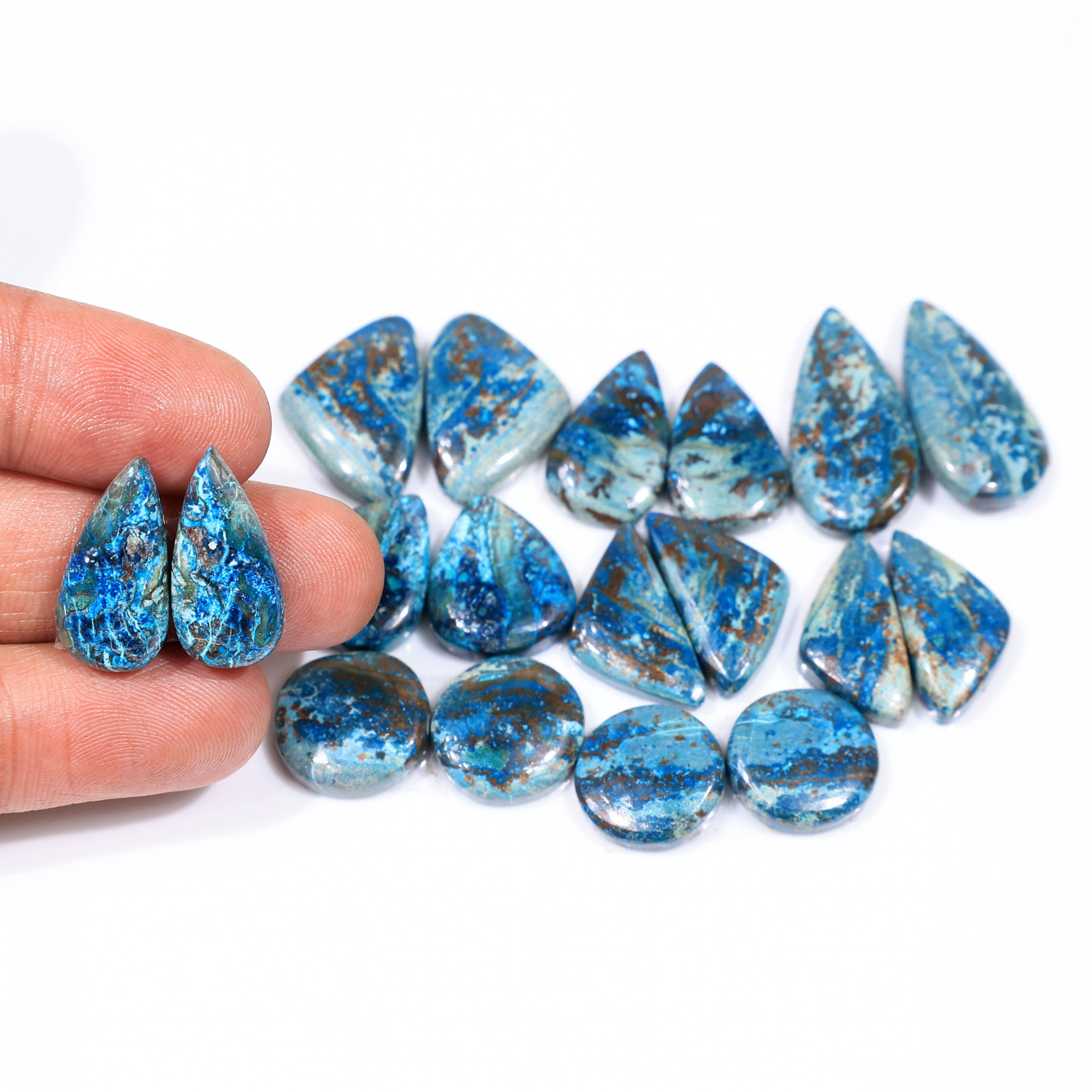 9 Pair 169 Cts Natural chrysocolla Cabochon Gemstone Pairs Lot for Earrings Jewelry Making 25x12 14x14mm 20129