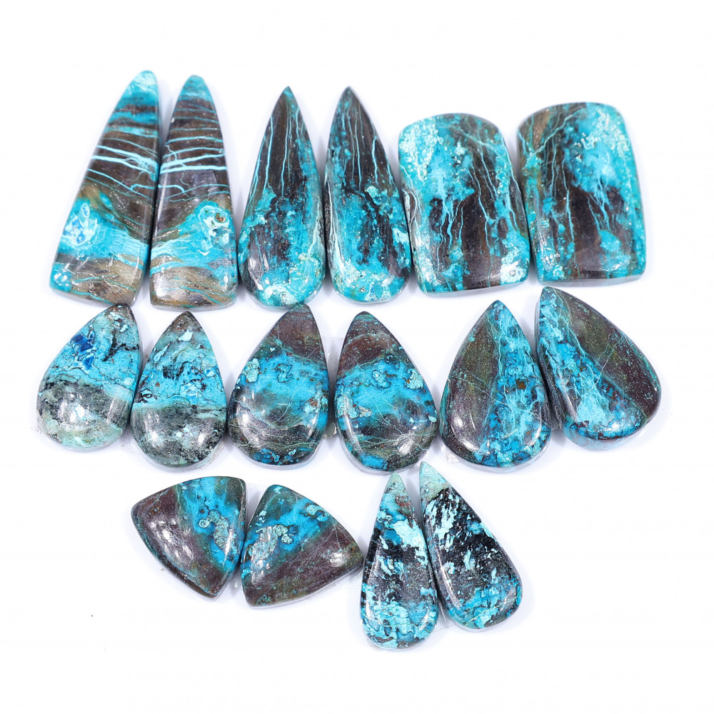 Image of 8 Pair 150 Cts  Natural chrysocolla Cabochon Gemstone Pairs Lot for Earrings Jewelry Making 30x10 20x8mm #20130