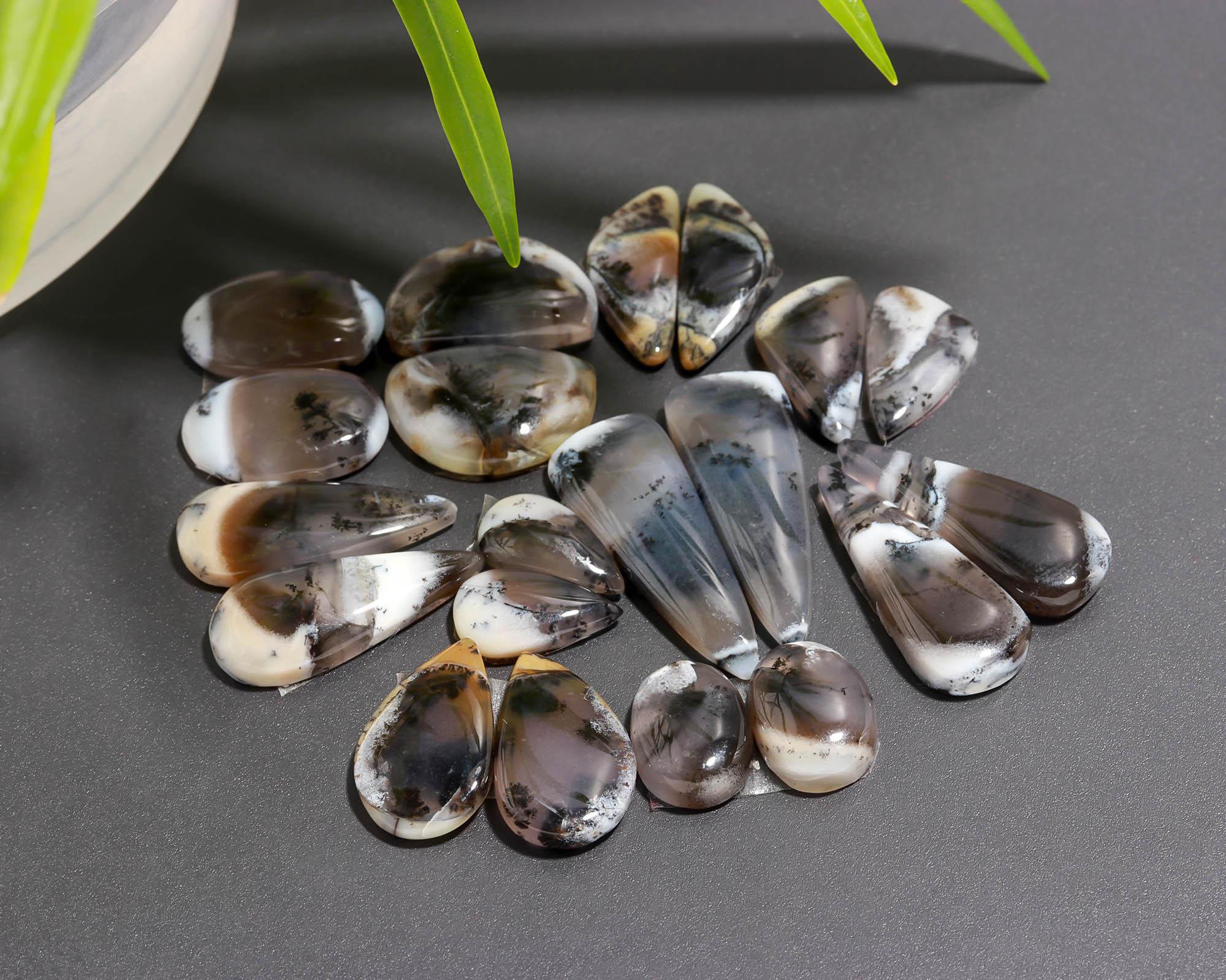 10 Pair 136 Cts  Natural Dendrite Agate Pair Cabochon Lot Loose Gemstones Jewelry Making 29x10 14x8mm 20030