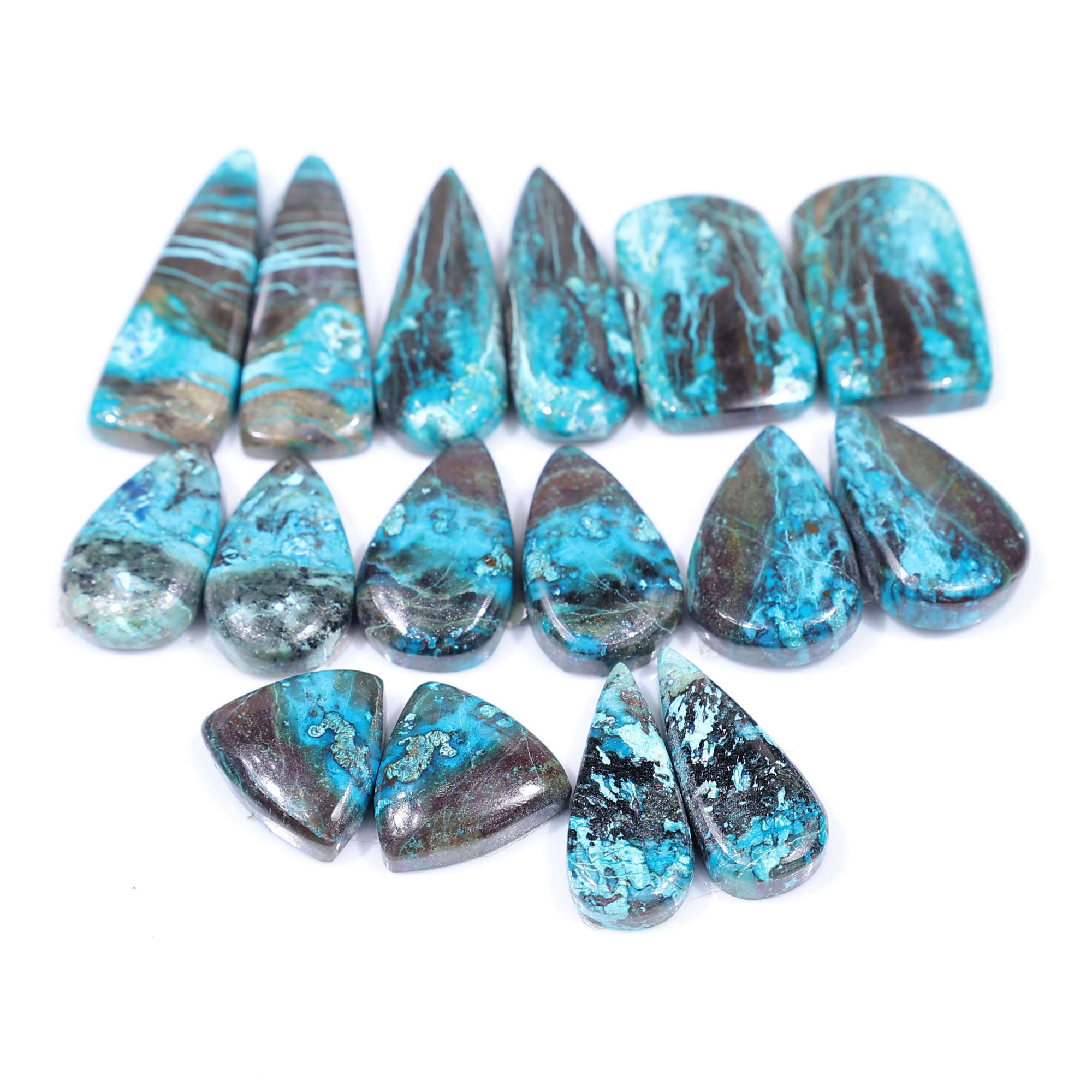 8 Pair 150 Cts Natural chrysocolla Cabochon Gemstone Pairs Lot for Earrings Jewelry Making 30x10 20x8mm 20130