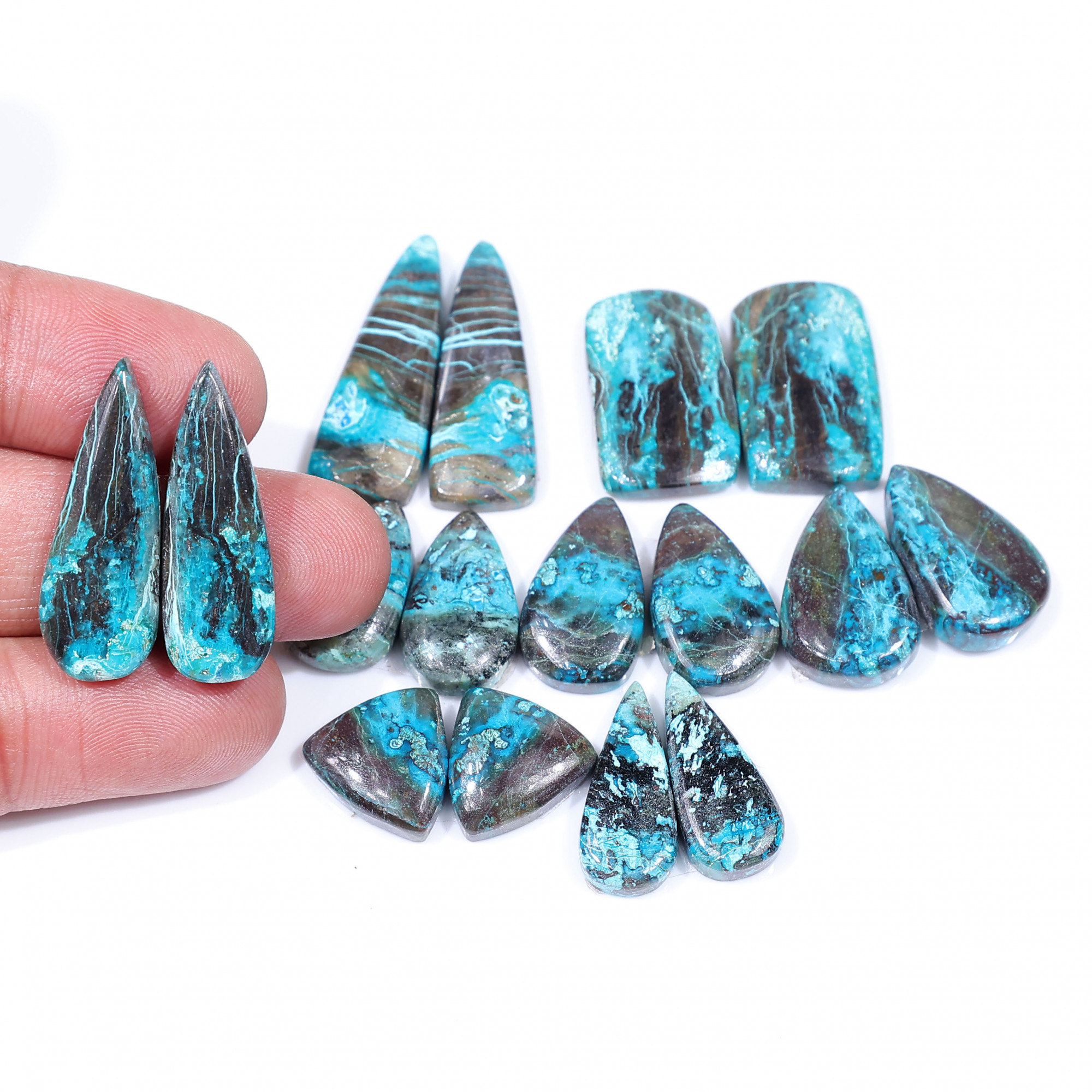 8 Pair 150 Cts Natural chrysocolla Cabochon Gemstone Pairs Lot for Earrings Jewelry Making 30x10 20x8mm 20130