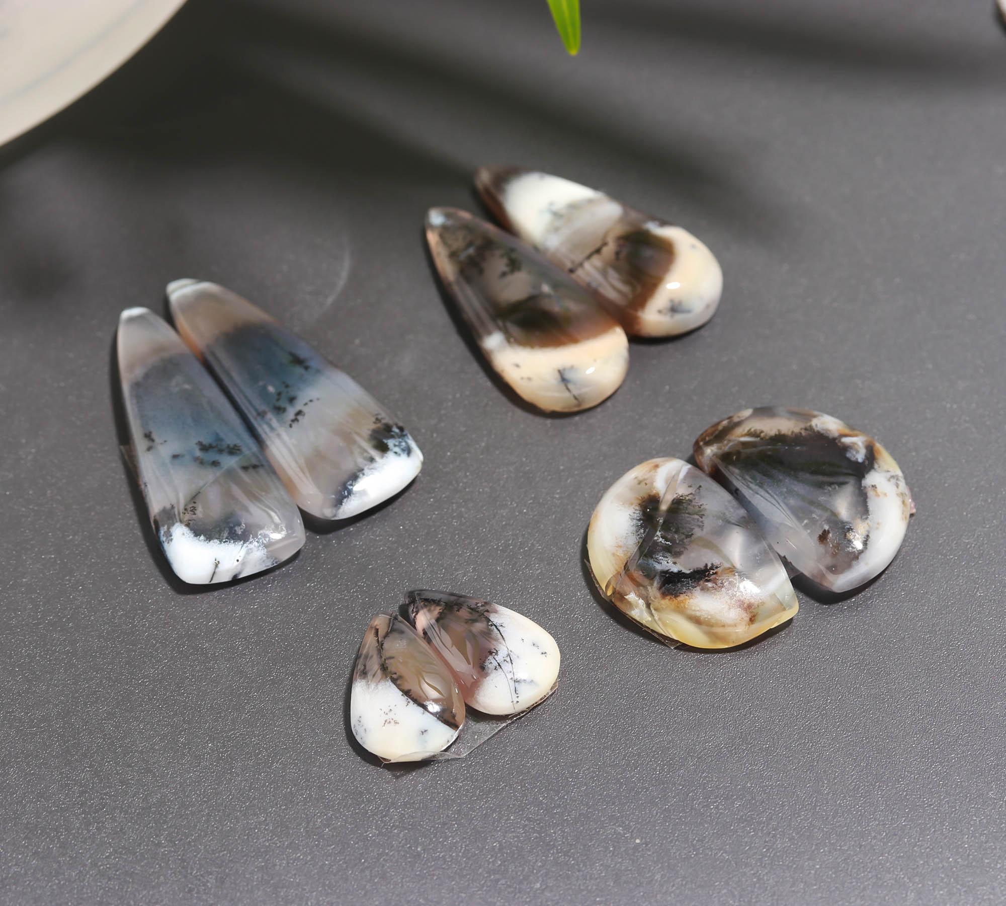 10 Pair 136 Cts  Natural Dendrite Agate Pair Cabochon Lot Loose Gemstones Jewelry Making 29x10 14x8mm 20030