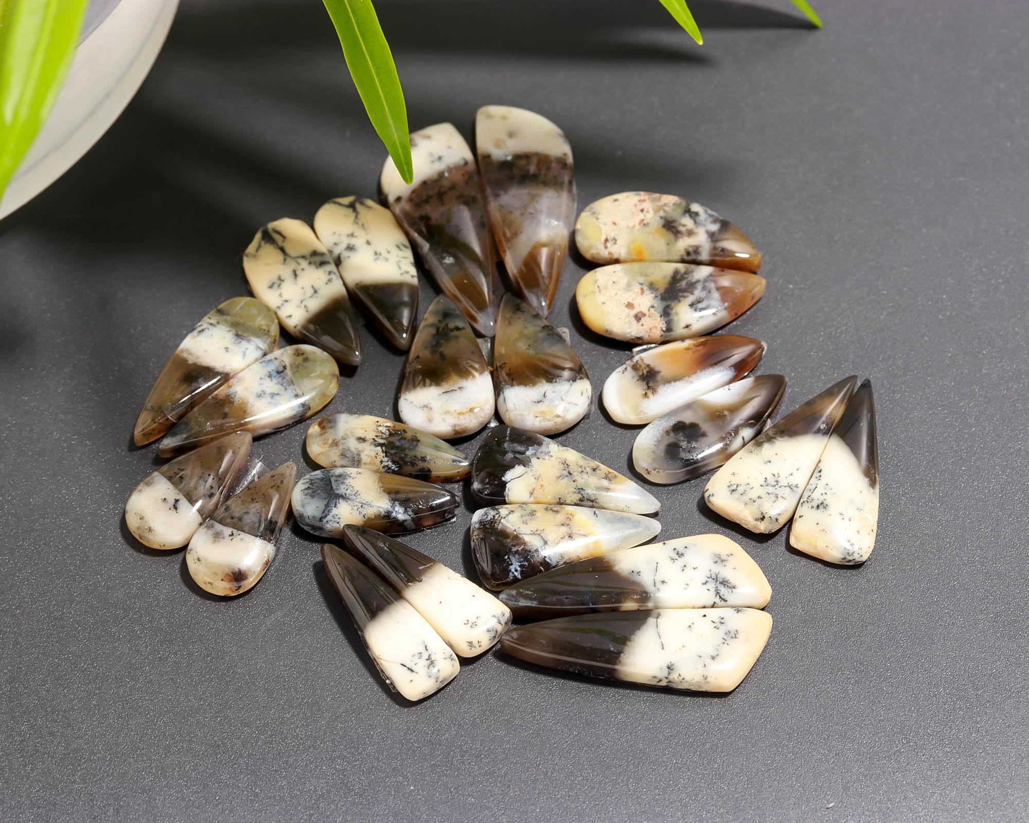 12 Pair 142 Cts Natural Dendrite Agate Pair Cabochon Lot Loose Gemstones Jewelry Making 30x10 17x8mm 20031