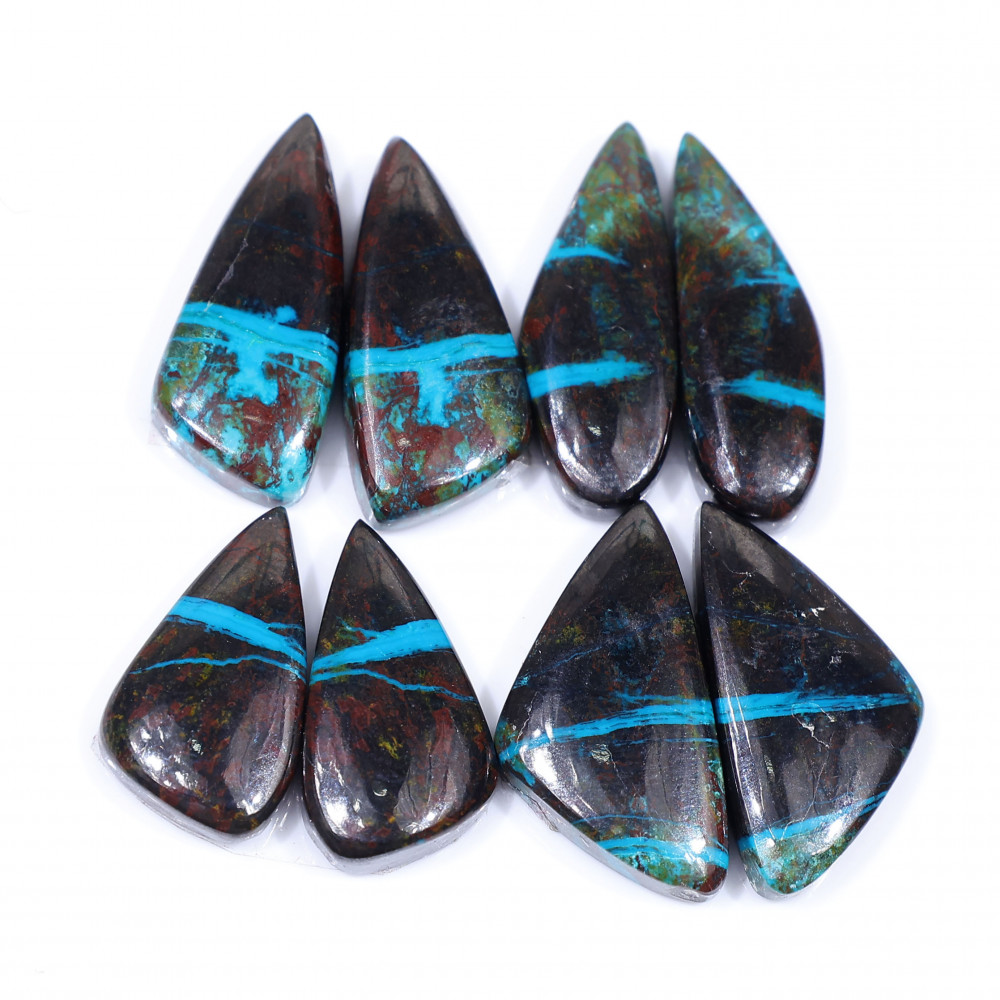 Image of 4 Pair 99 Cts  Natural chrysocolla Cabochon Gemstone Pairs Lot for Earrings Jewelry Making 24x10 20x11mm #20131