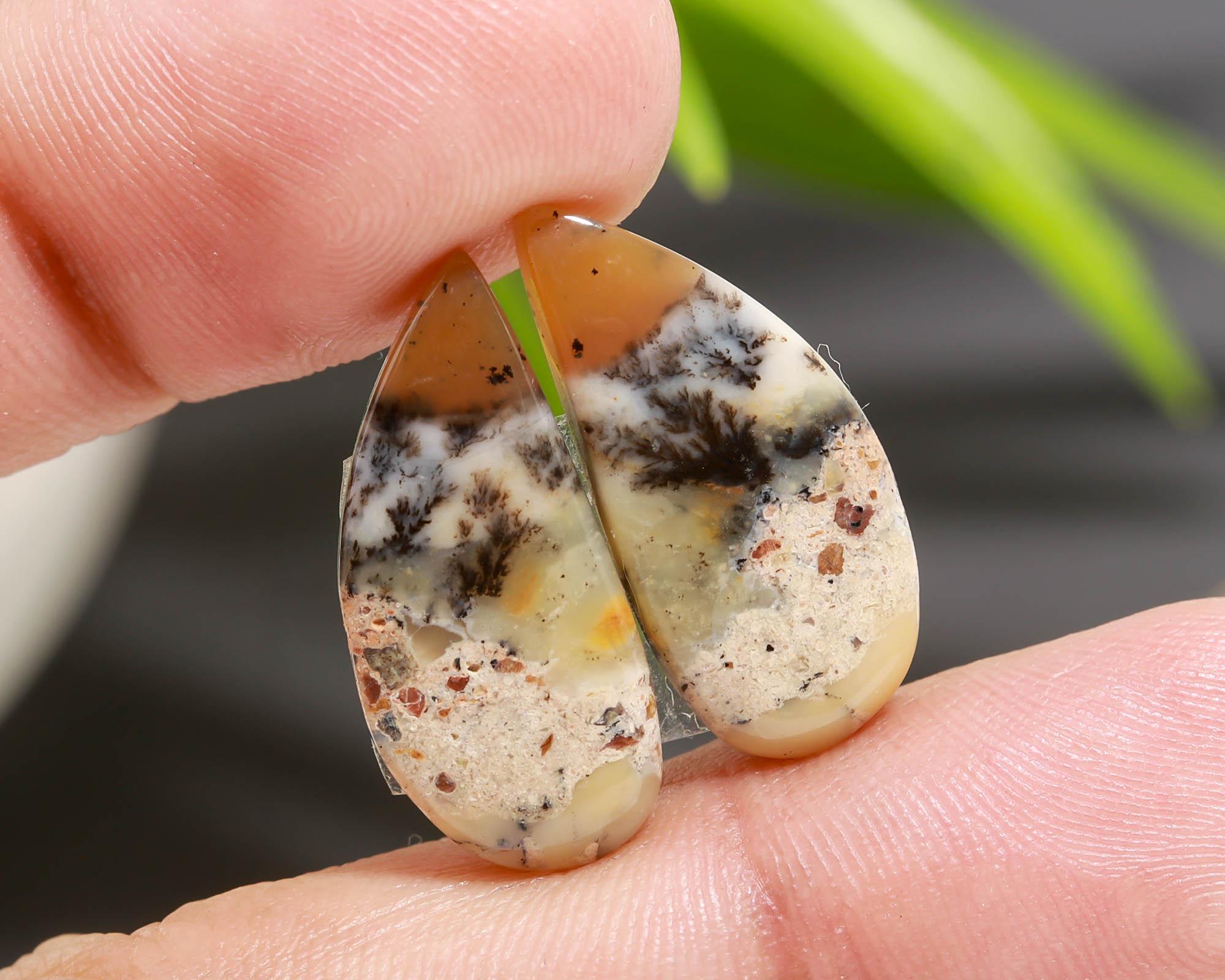 12 Pair 142 Cts  Natural Dendrite Agate Pair Cabochon Lot Loose Gemstones Jewelry Making 30x10 17x8mm 20031