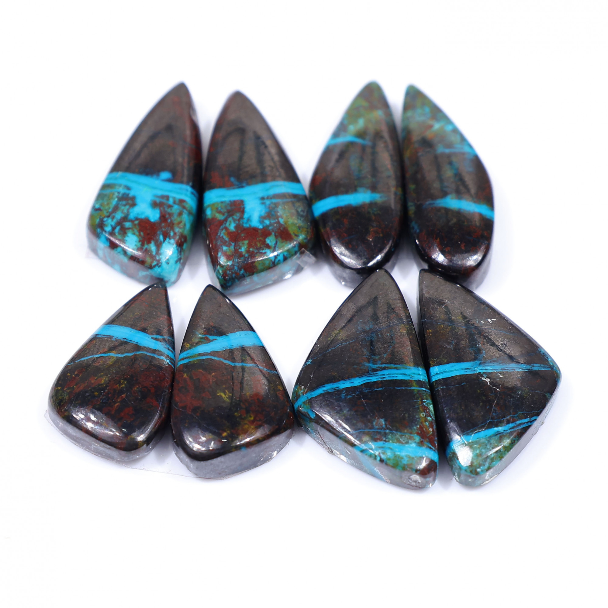 4 Pair 99 Cts  Natural chrysocolla Cabochon Gemstone Pairs Lot for Earrings Jewelry Making 24x10 20x11mm 20131