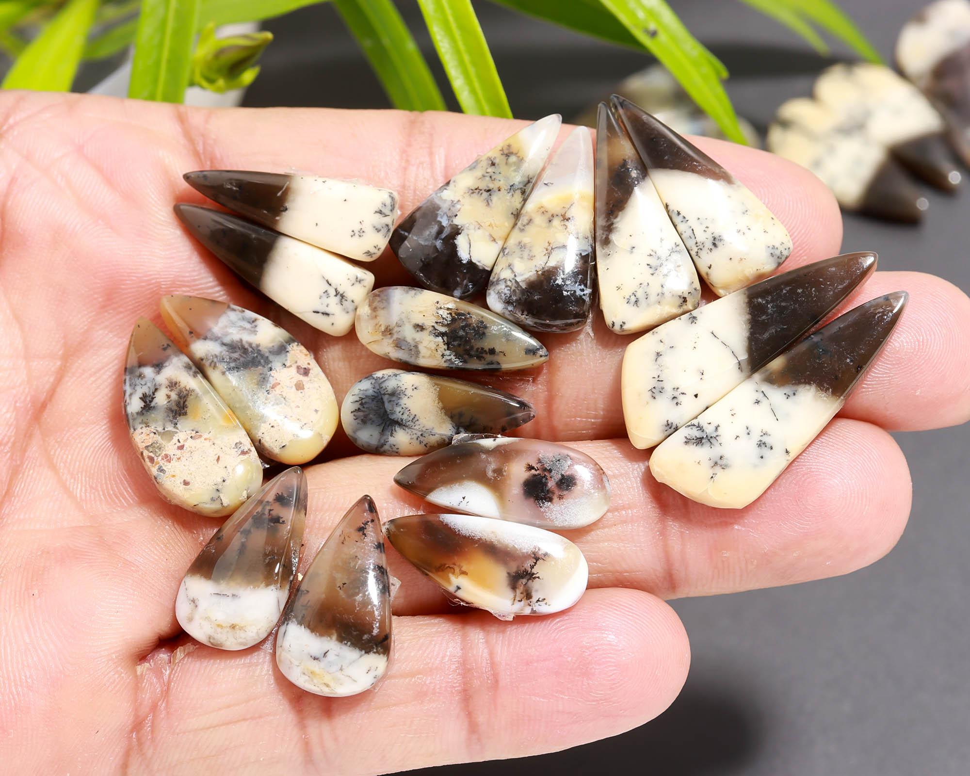 12 Pair 142 Cts  Natural Dendrite Agate Pair Cabochon Lot Loose Gemstones Jewelry Making 30x10 17x8mm 20031