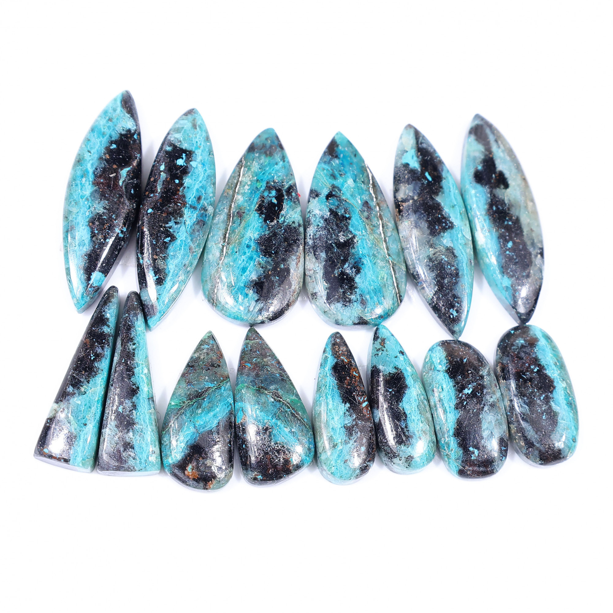 7 Pair 136 Cts  Natural chrysocolla Cabochon Gemstone Pairs Lot for Earrings Jewelry Making 31x9 20x7mm 20132
