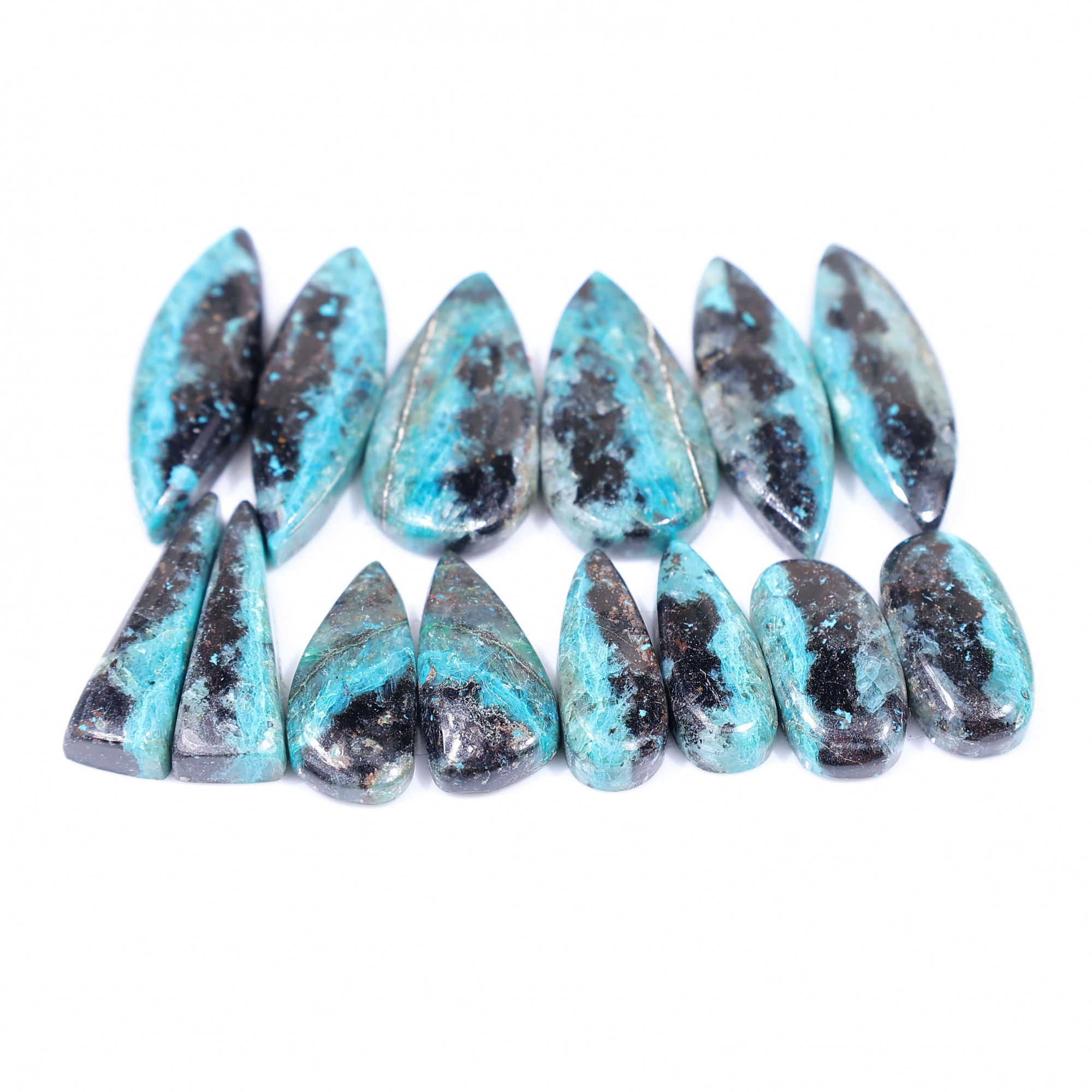 7 Pair 136 Cts  Natural chrysocolla Cabochon Gemstone Pairs Lot for Earrings Jewelry Making 31x9 20x7mm 20132