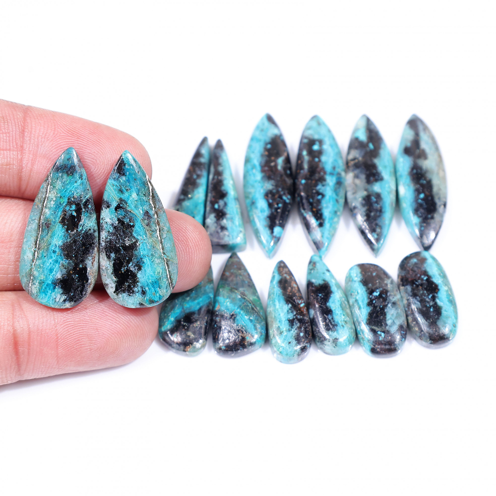 7 Pair 136 Cts  Natural chrysocolla Cabochon Gemstone Pairs Lot for Earrings Jewelry Making 31x9 20x7mm 20132