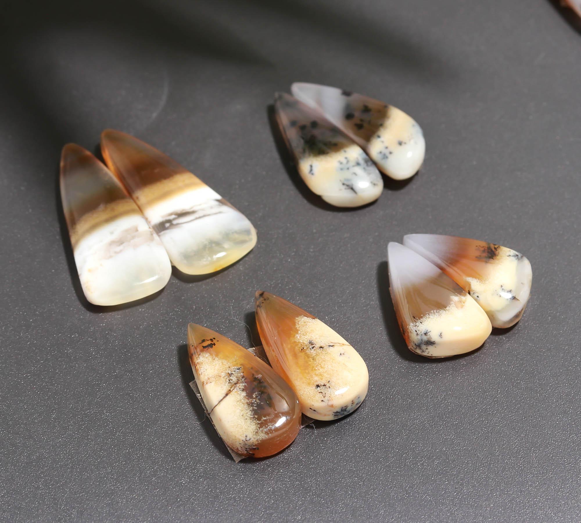 9 Pair 111 Cts  Natural Dendrite Agate Pair Cabochon Lot Loose Gemstones Jewelry Making 23x12 16x8mm 20032