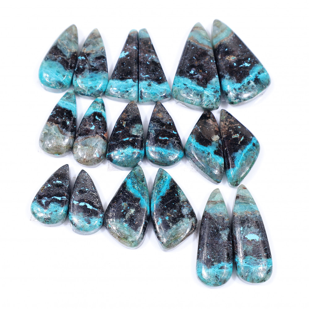 Image of 9 Pair 131 Cts  Natural chrysocolla Cabochon Gemstone Pairs Lot for Earrings Jewelry Making 24x12 16x8mm #20133