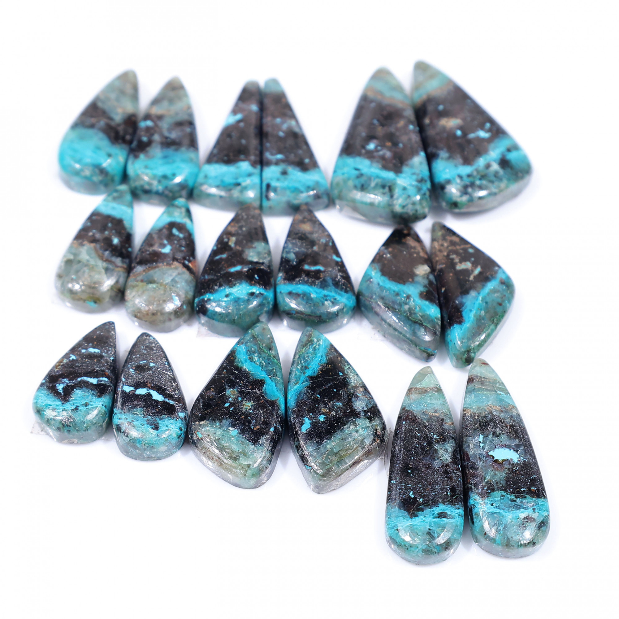 9 Pair 131 Cts  Natural chrysocolla Cabochon Gemstone Pairs Lot for Earrings Jewelry Making 24x12 16x8mm 20133
