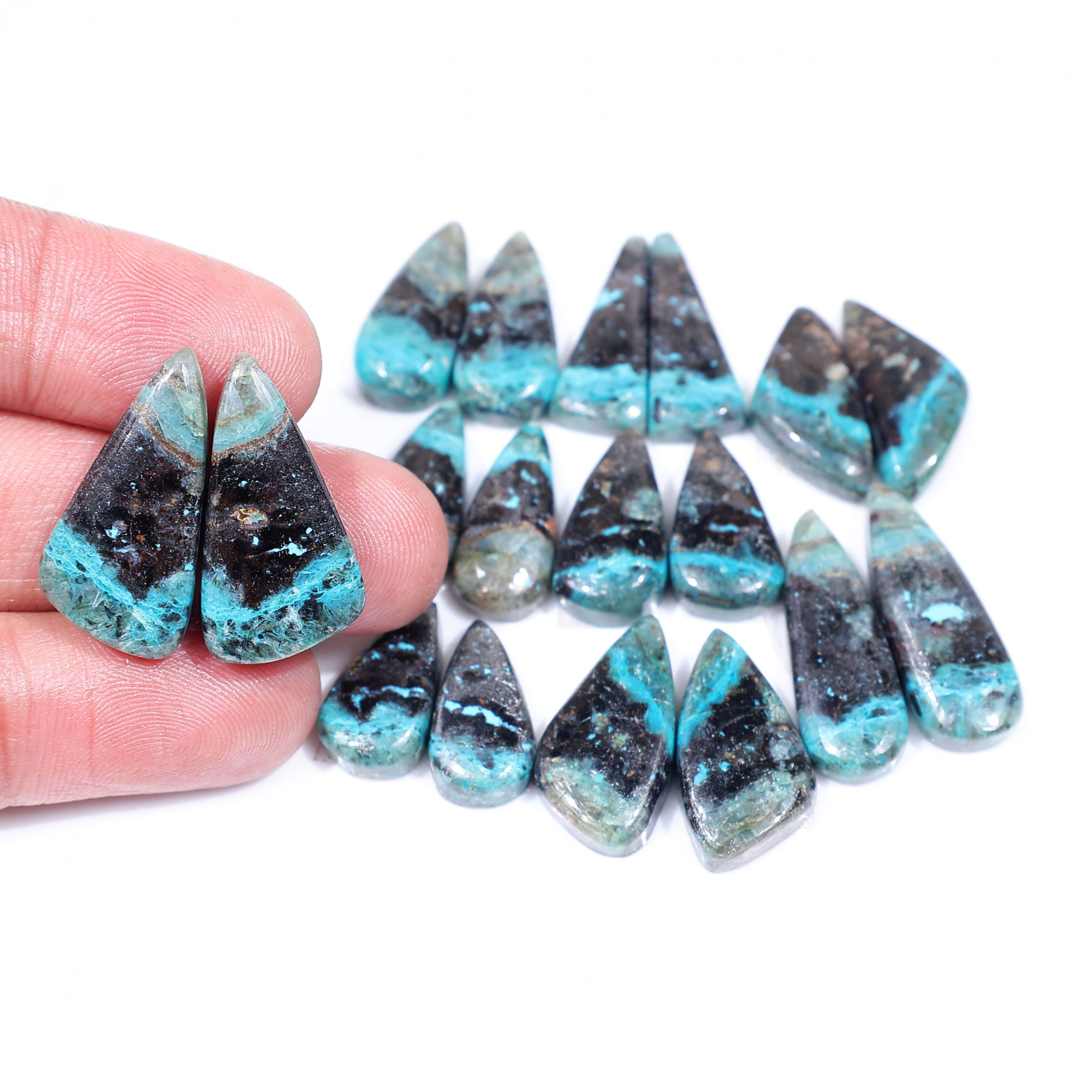 9 Pair 131 Cts  Natural chrysocolla Cabochon Gemstone Pairs Lot for Earrings Jewelry Making 24x12 16x8mm 20133
