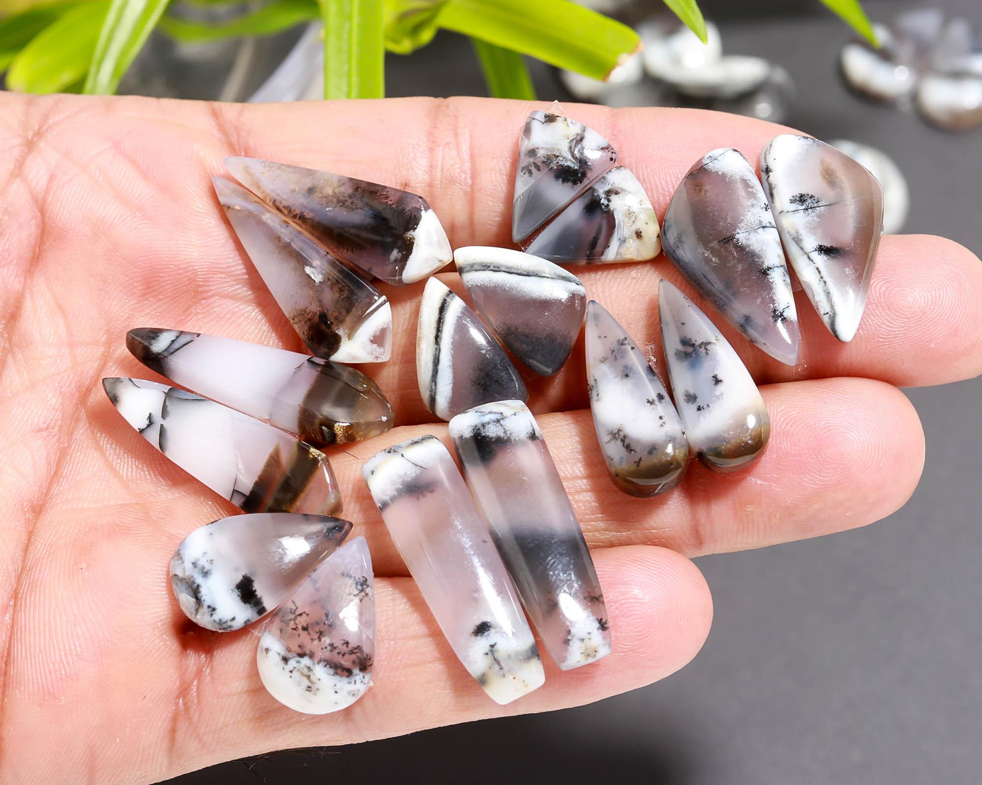 12 Pair 163 Cts  Natural Dendrite Agate Pair Cabochon Lot Loose Gemstones Jewelry Making 27x9 14x8mm 20034