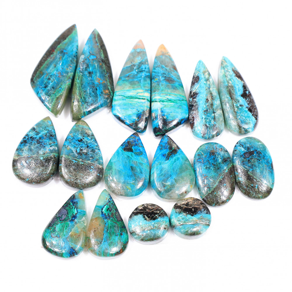 Image of 8 Pair 159 Cts  Natural chrysocolla Cabochon Gemstone Pairs Lot for Earrings Jewelry Making 29x10 10x10mm #20134