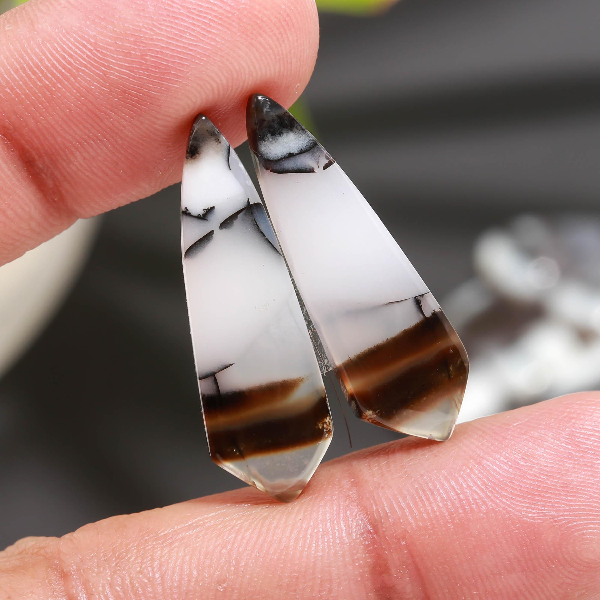 12 Pair 163 Cts Natural Dendrite Agate Pair Cabochon Lot Loose Gemstones Jewelry Making 27x9 14x8mm 20034