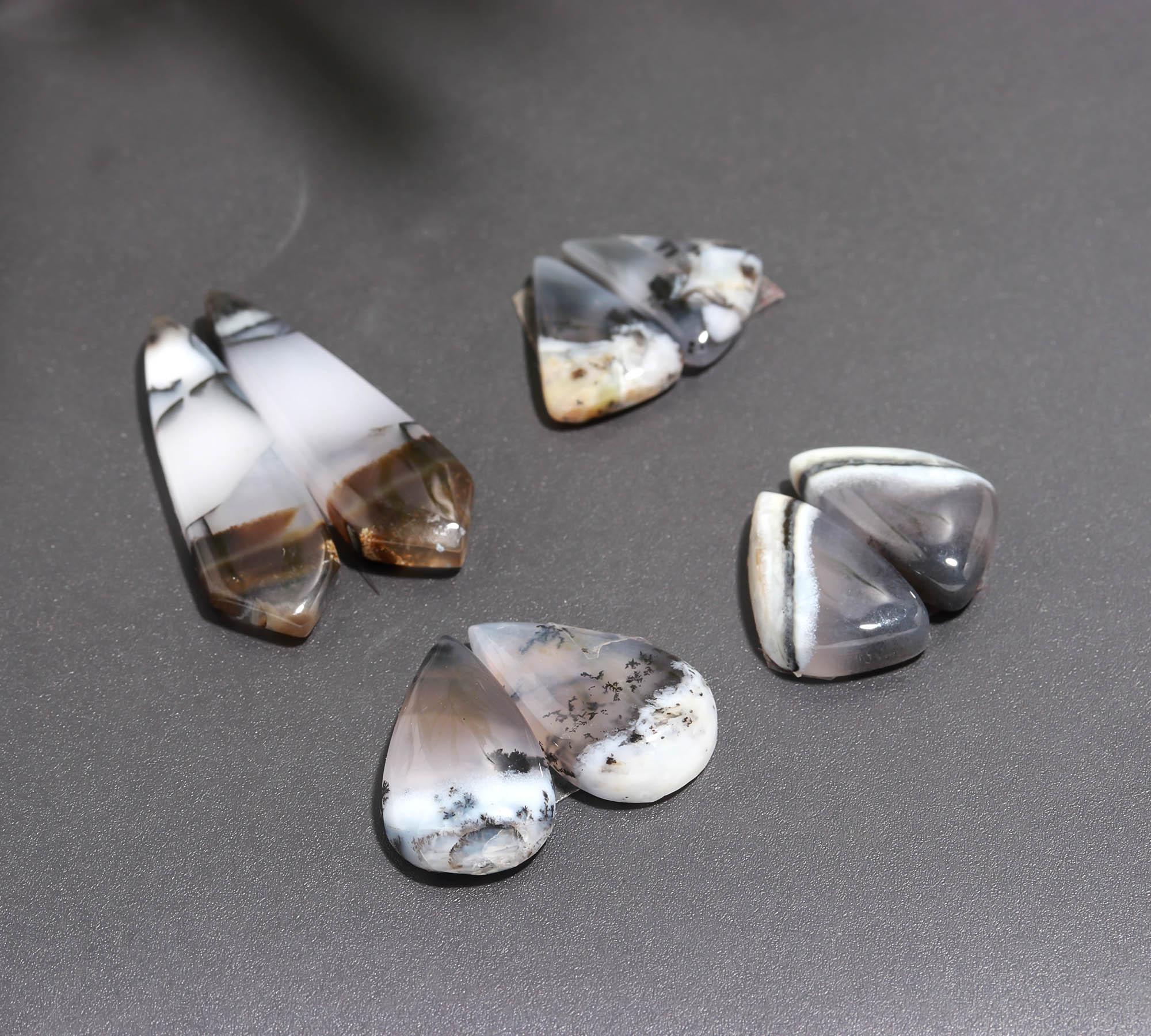 12 Pair 163 Cts  Natural Dendrite Agate Pair Cabochon Lot Loose Gemstones Jewelry Making 27x9 14x8mm 20034
