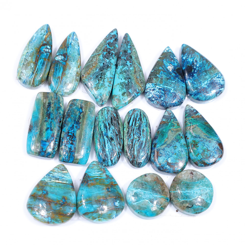 Image of 8 Pair 138 Cts  Natural chrysocolla Cabochon Gemstone Pairs Lot for Earrings Jewelry Making 25x10 13x13mm #20135