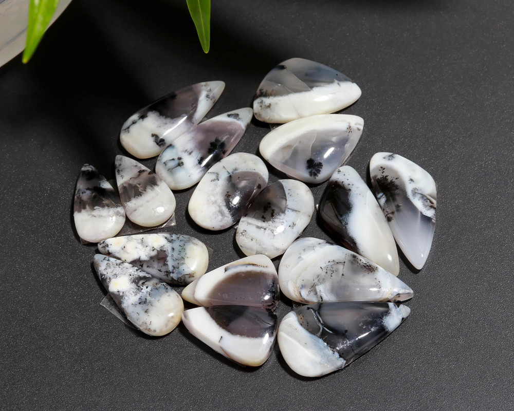 Image of 8 Pair 117 Cts  Natural Dendrite Agate Pair Cabochon Lot Loose Gemstones Jewelry Making 24x13 16x9mm #20035