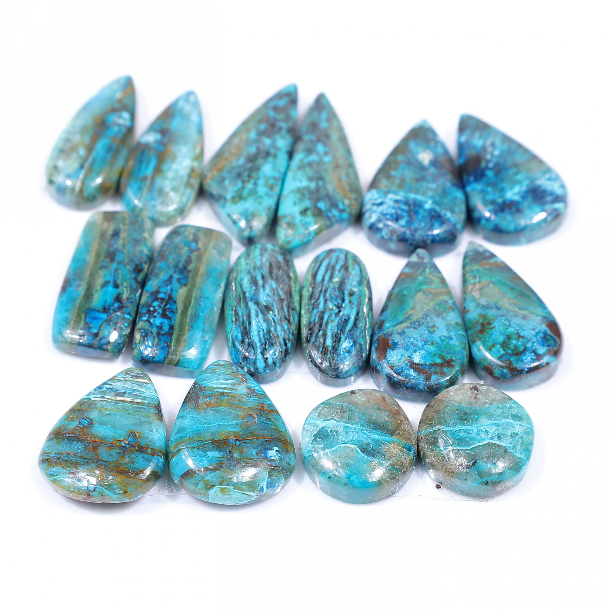 8 Pair 138 Cts Natural chrysocolla Cabochon Gemstone Pairs Lot for Earrings Jewelry Making 25x10 13x13mm 20135