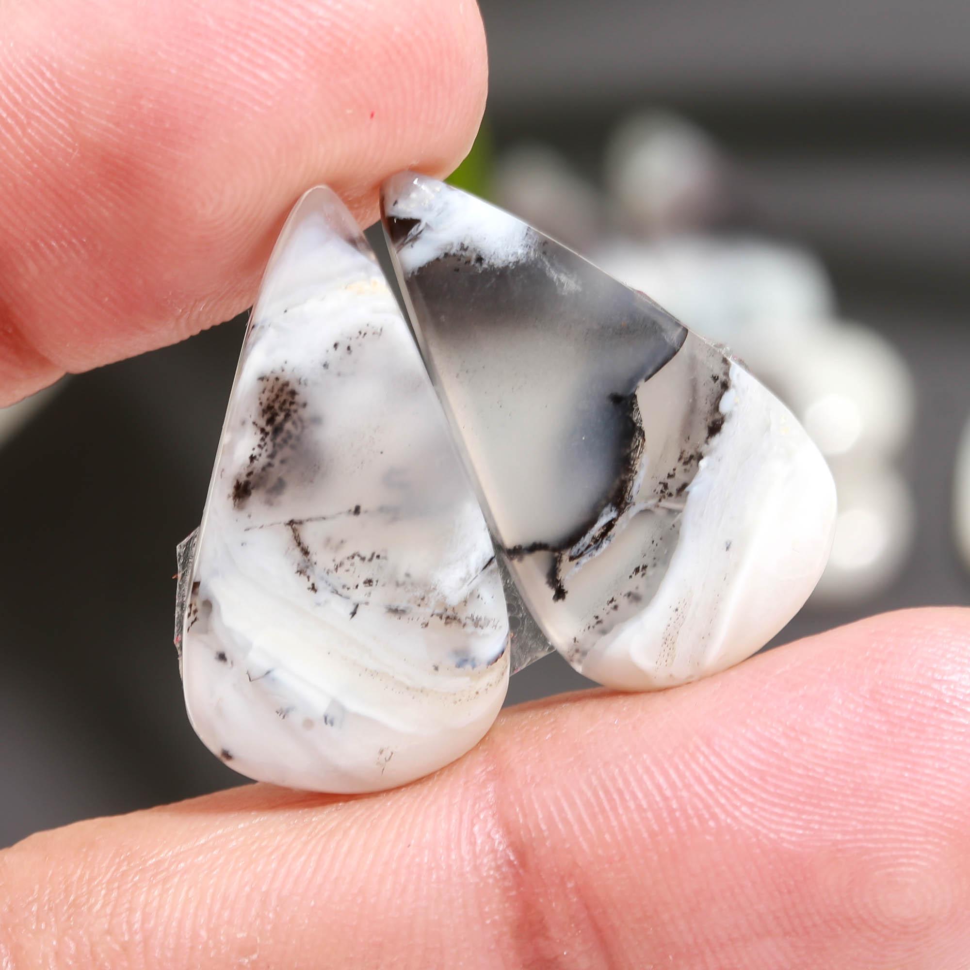 8 Pair 117 Cts  Natural Dendrite Agate Pair Cabochon Lot Loose Gemstones Jewelry Making 24x13 16x9mm 20035