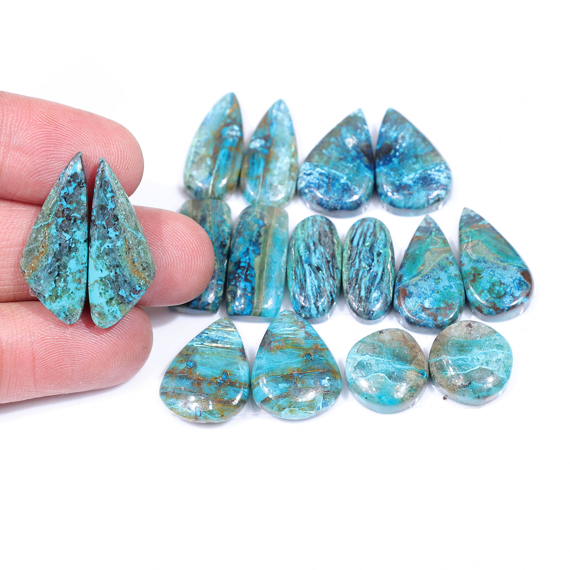 8 Pair 138 Cts Natural chrysocolla Cabochon Gemstone Pairs Lot for Earrings Jewelry Making 25x10 13x13mm 20135