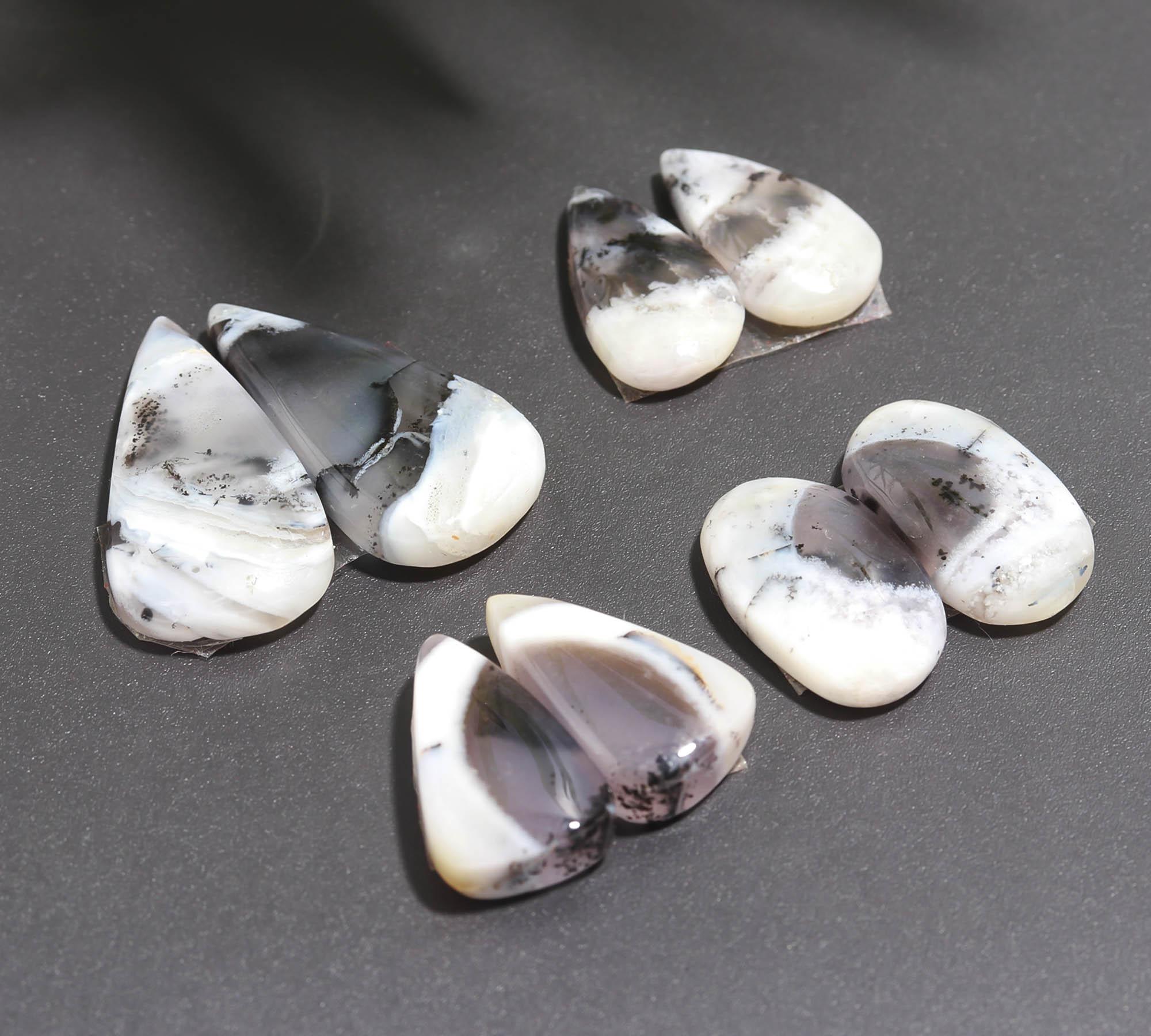 8 Pair 117 Cts Natural Dendrite Agate Pair Cabochon Lot Loose Gemstones Jewelry Making 24x13 16x9mm 20035
