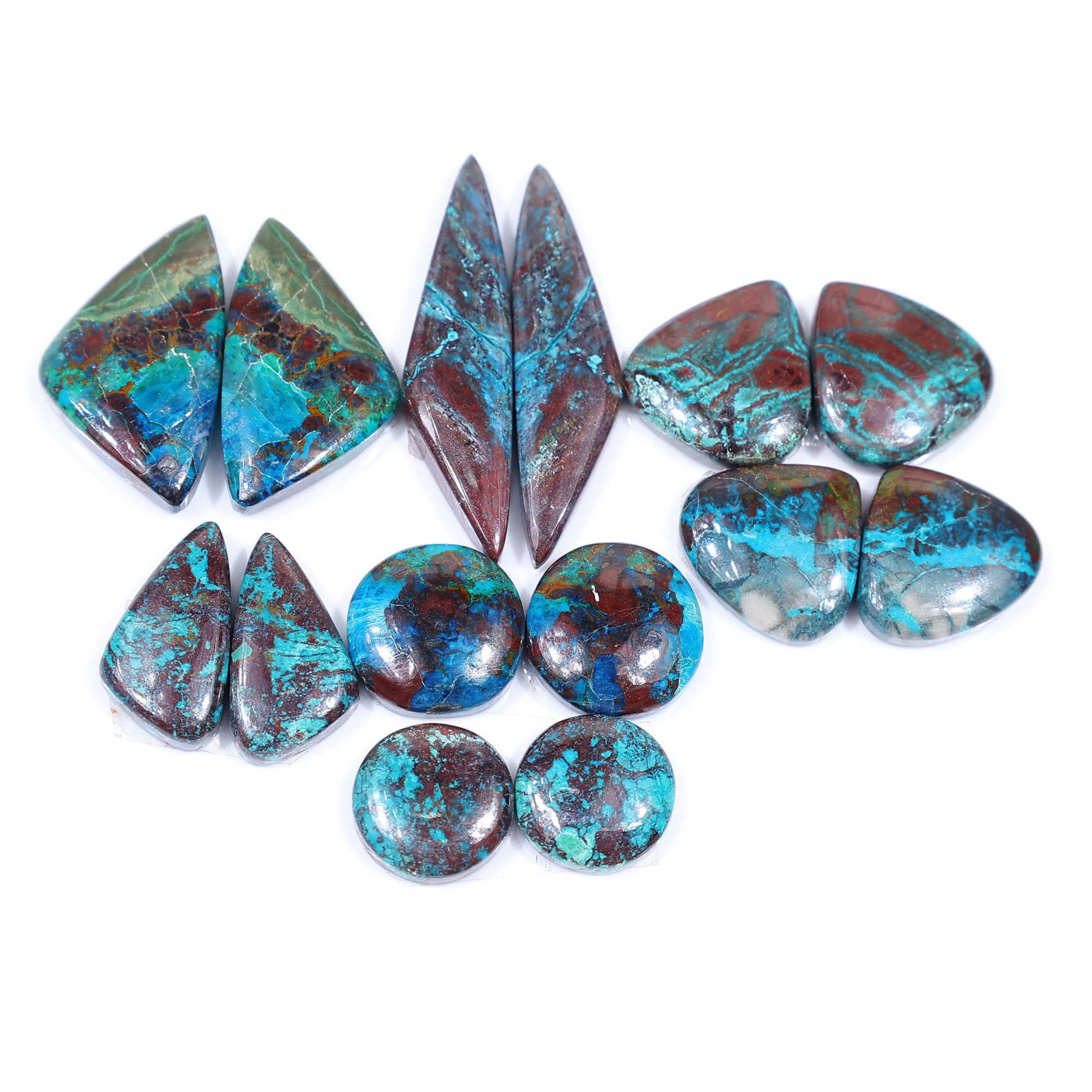 7 Pair 148 Cts Natural chrysocolla Cabochon Gemstone Pairs Lot for Earrings Jewelry Making 37x8 12x12mm 20136