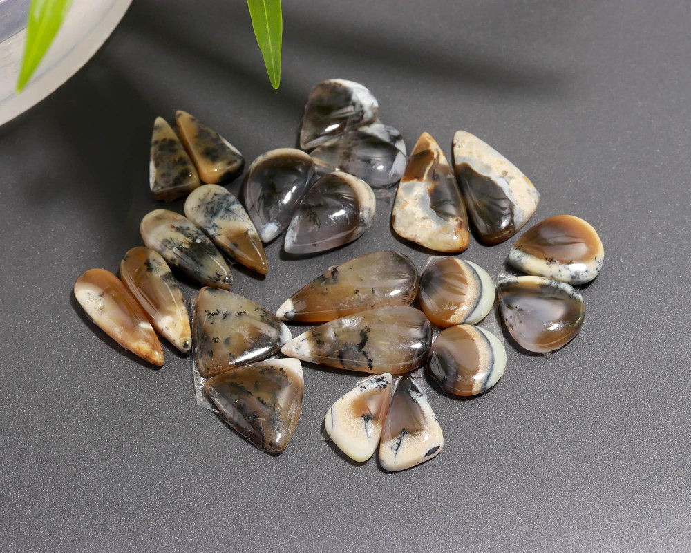 Image of 11 Pair 101 Cts  Natural Dendrite Agate Pair Cabochon Lot Loose Gemstones Jewelry Making 20x11 11x11mm #20036