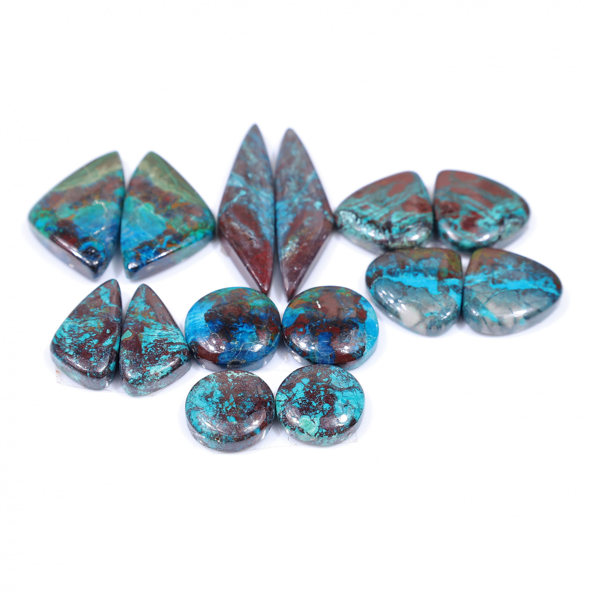 7 Pair 148 Cts Natural chrysocolla Cabochon Gemstone Pairs Lot for Earrings Jewelry Making 37x8 12x12mm 20136